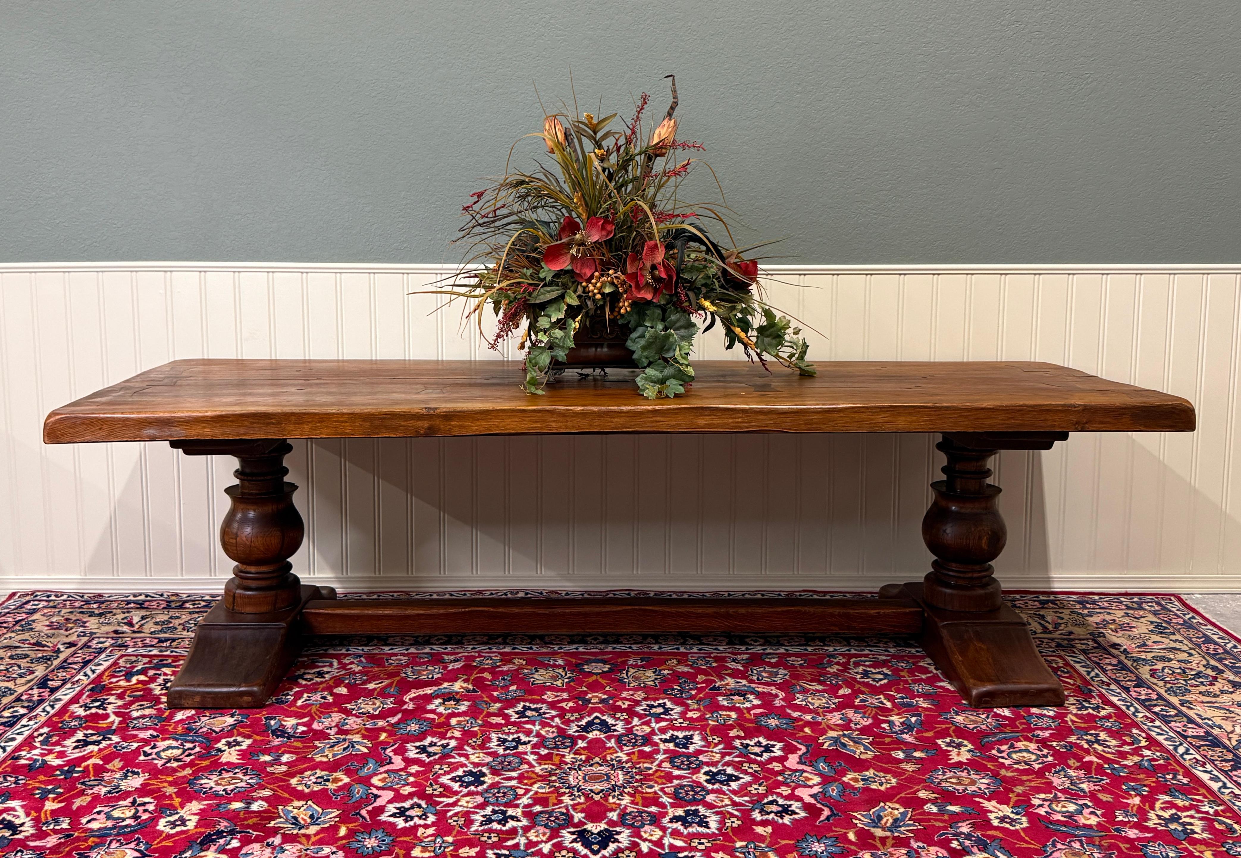Antique French Country Farm Dining Table Farmhouse LARGE Trestle Base Oak 19th c en vente 3