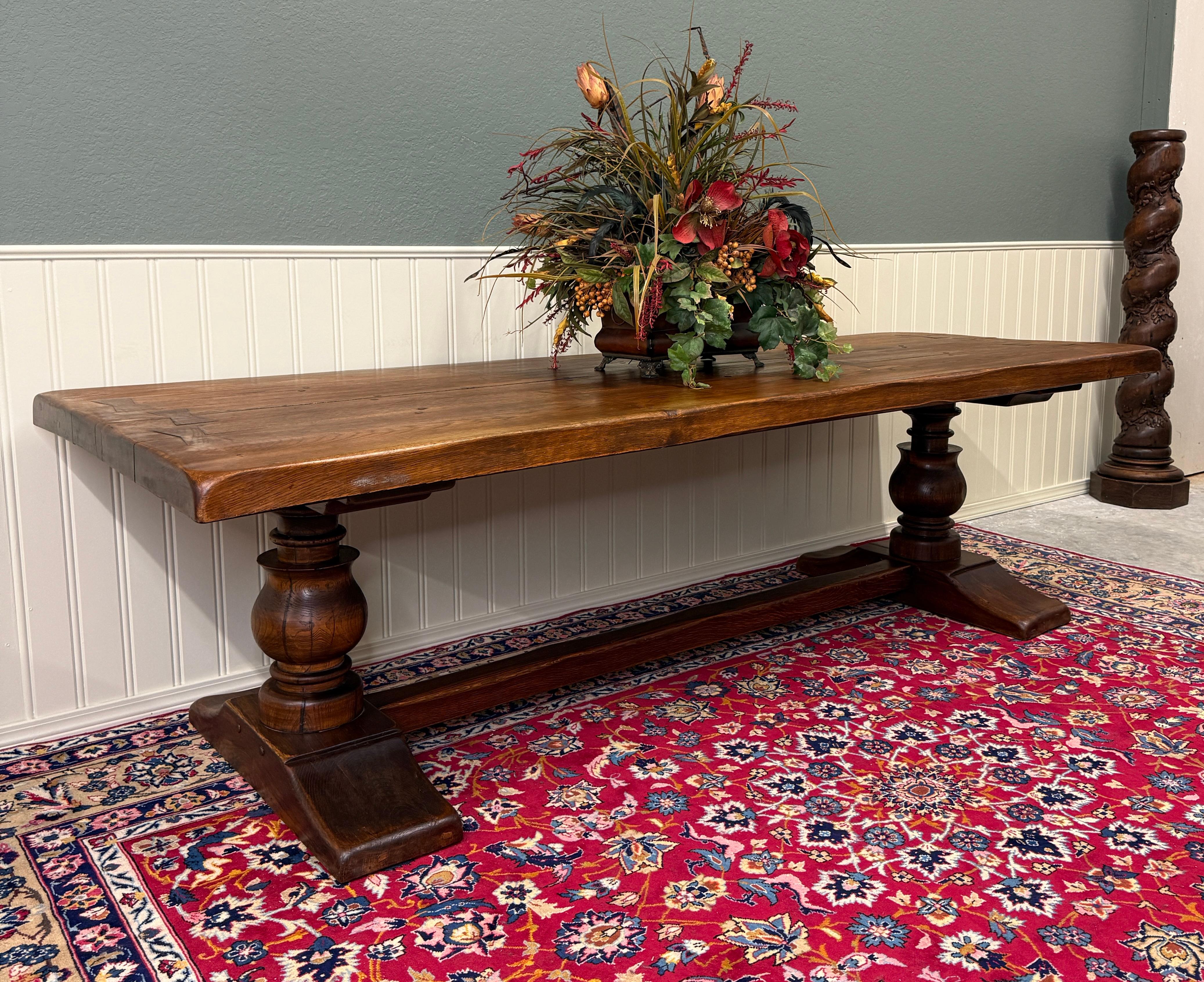 Antique French Country Farm Dining Table Farmhouse LARGE Trestle Base Oak 19th c en vente 5