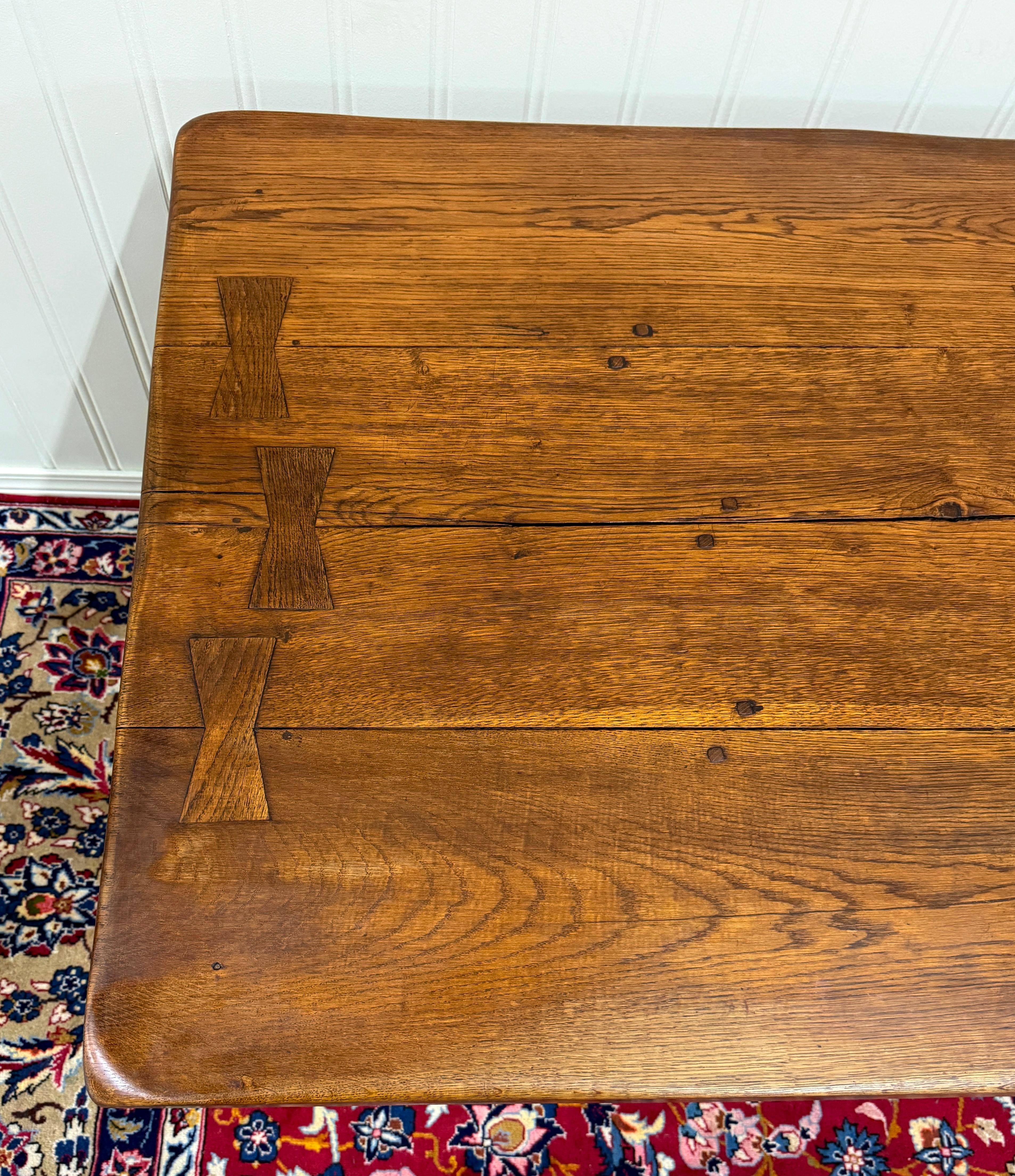 Antique French Country Farm Dining Table Farmhouse LARGE Trestle Base Oak 19th c en vente 6