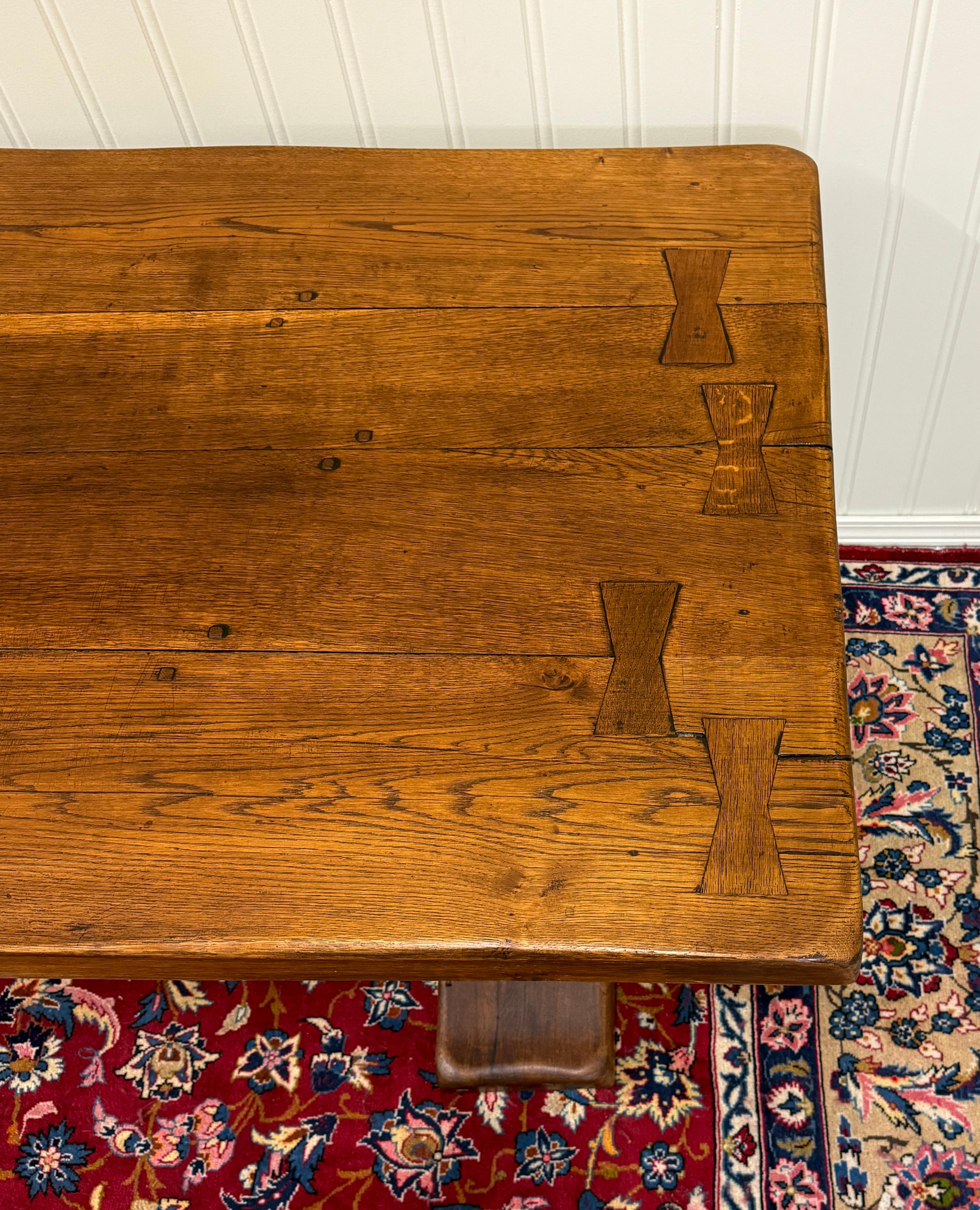 Antique French Country Farm Dining Table Farmhouse LARGE Trestle Base Oak 19th c en vente 8