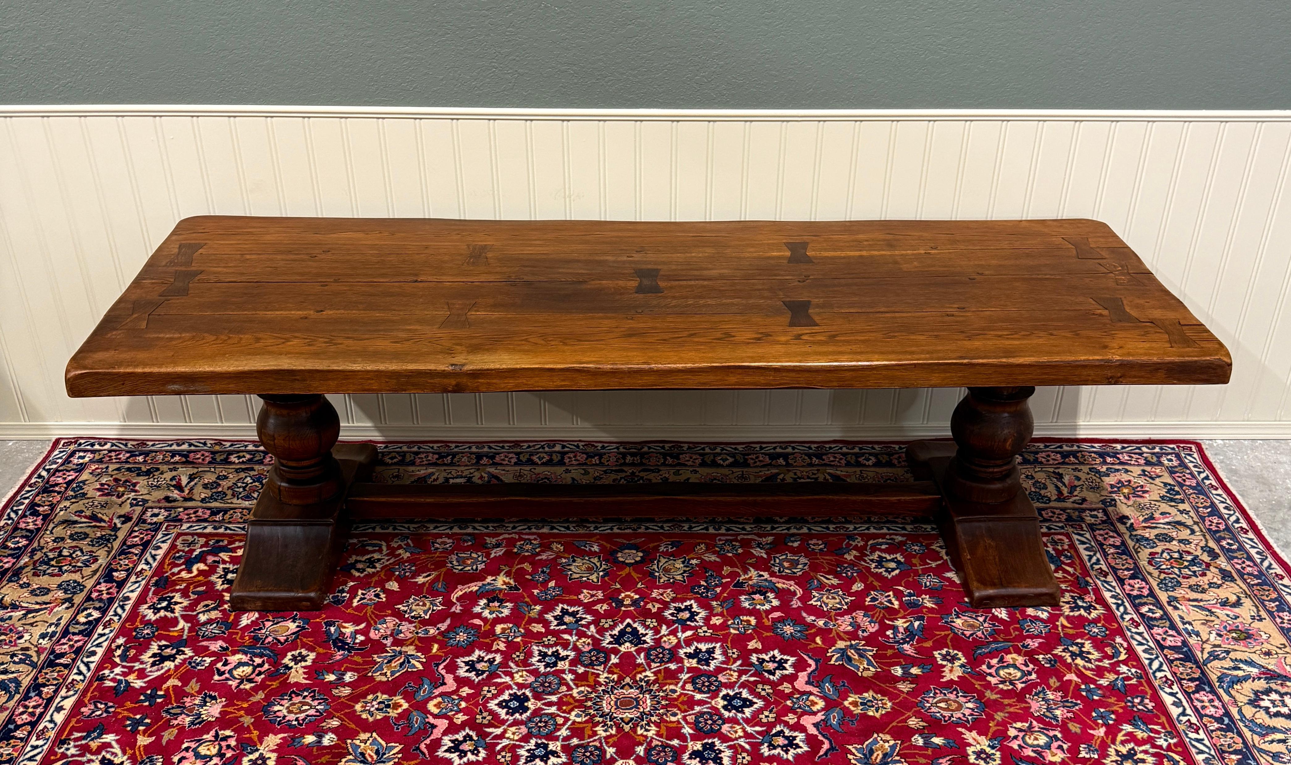 Antique French Country Farm Dining Table Farmhouse LARGE Trestle Base Oak 19th c en vente 9
