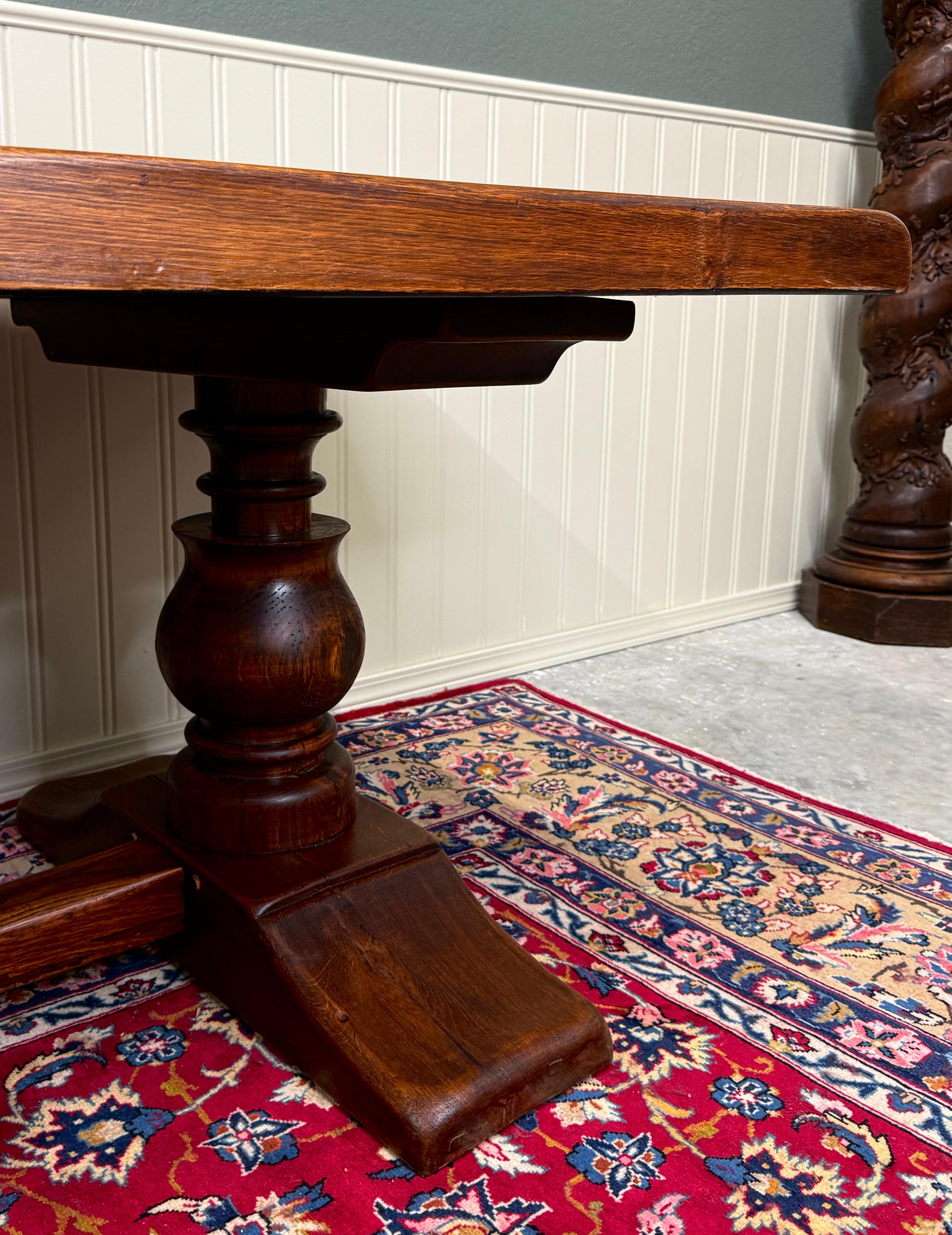 Antique French Country Farm Dining Table Farmhouse LARGE Trestle Base Oak 19th c en vente 10