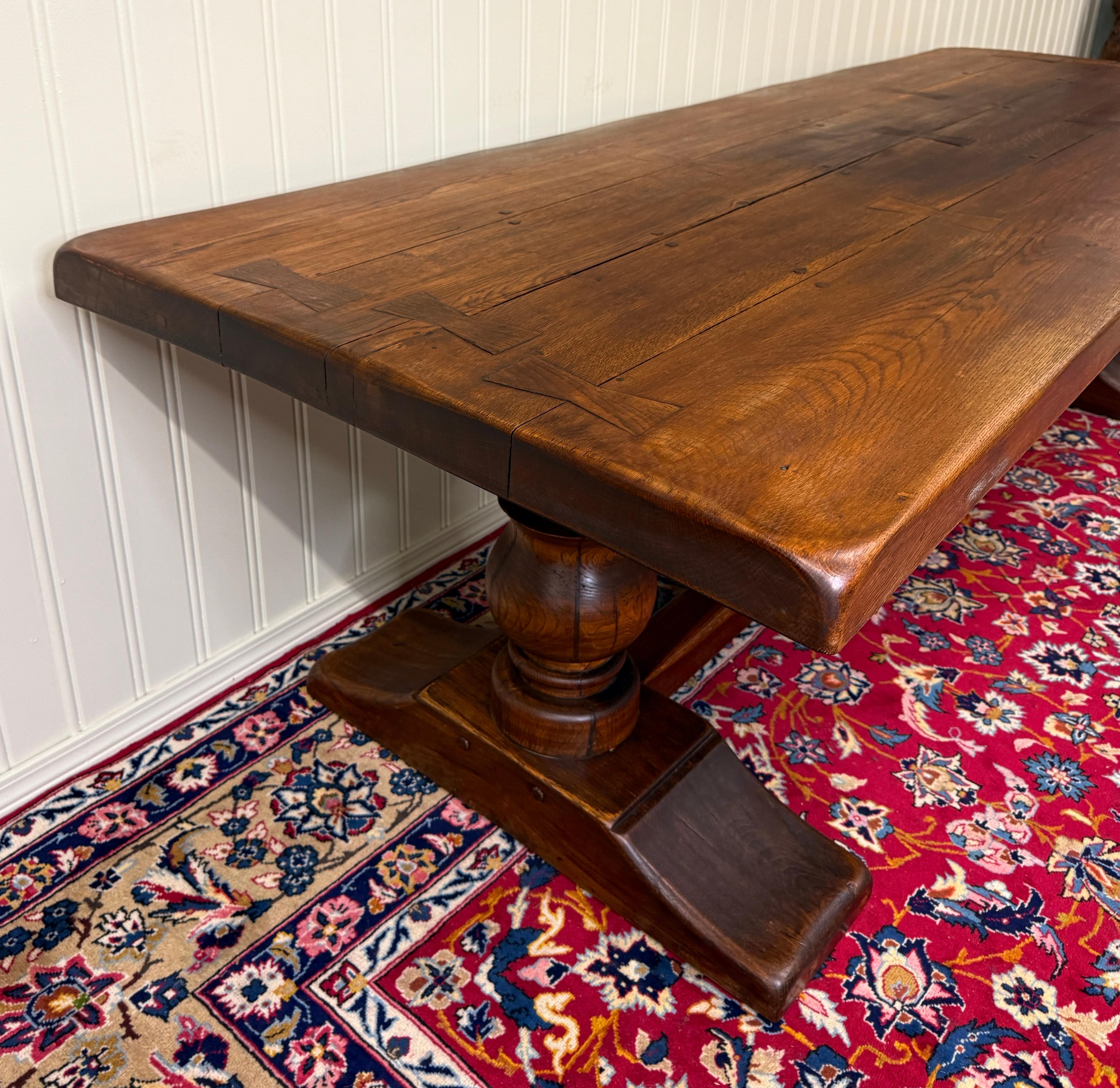 Antique French Country Farm Dining Table Farmhouse LARGE Trestle Base Oak 19th c en vente 12