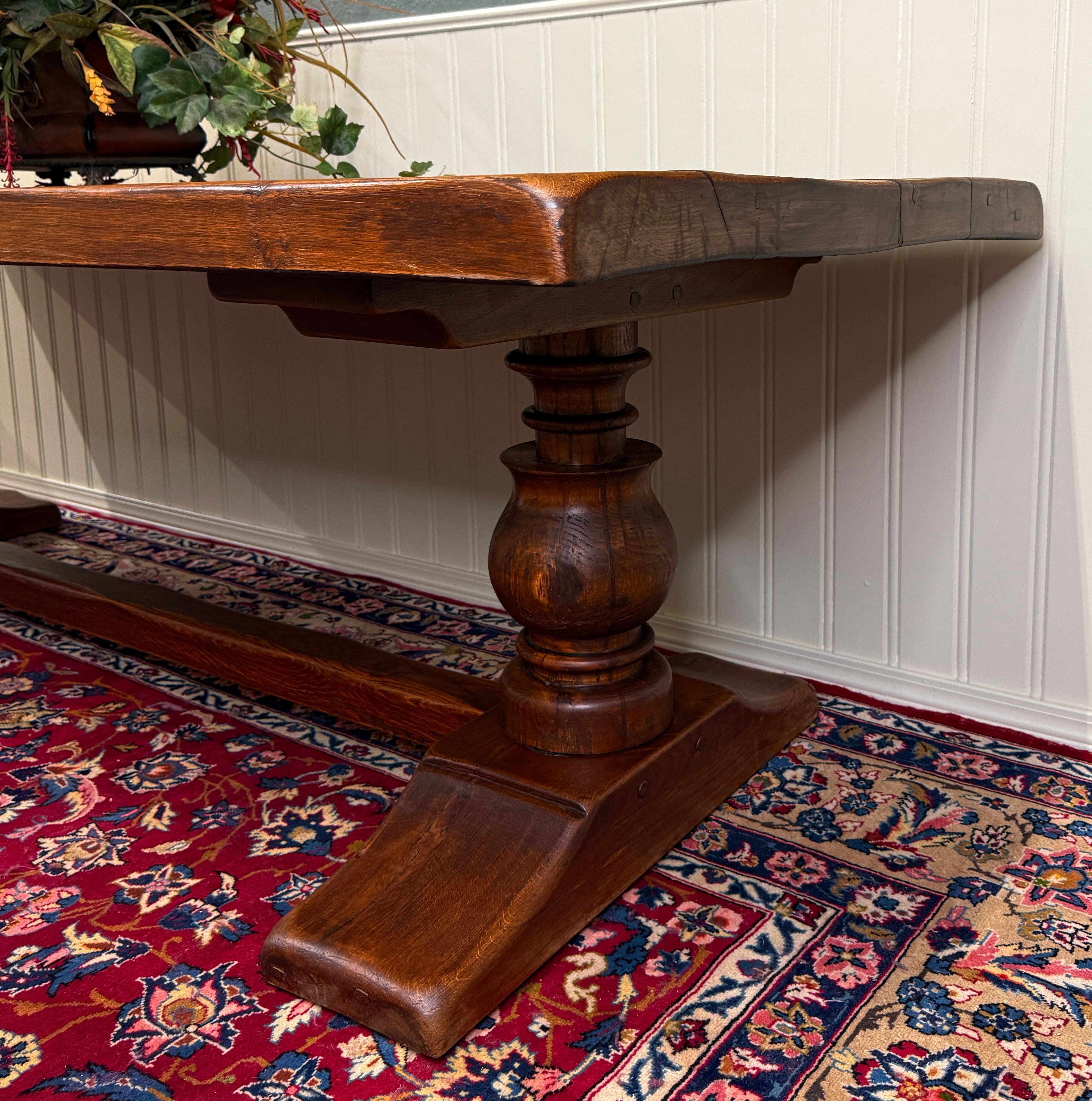 Antique French Country Farm Dining Table Farmhouse LARGE Trestle Base Oak 19th c en vente 13