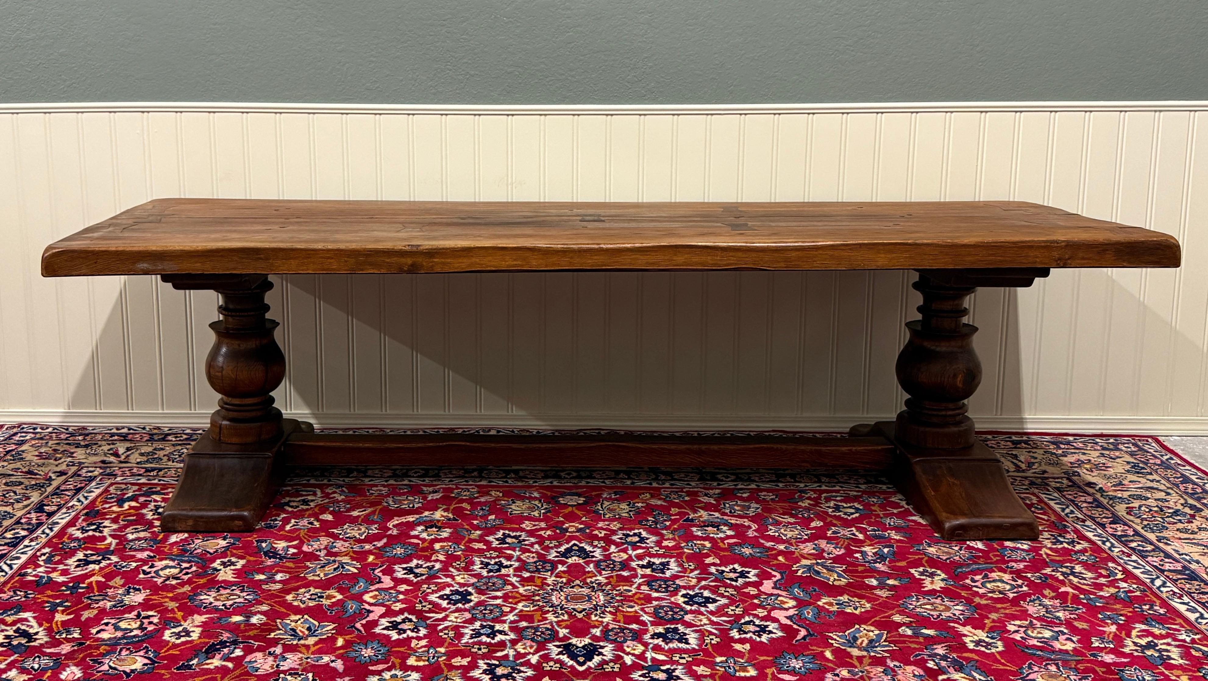 Provincial français Antique French Country Farm Dining Table Farmhouse LARGE Trestle Base Oak 19th c en vente