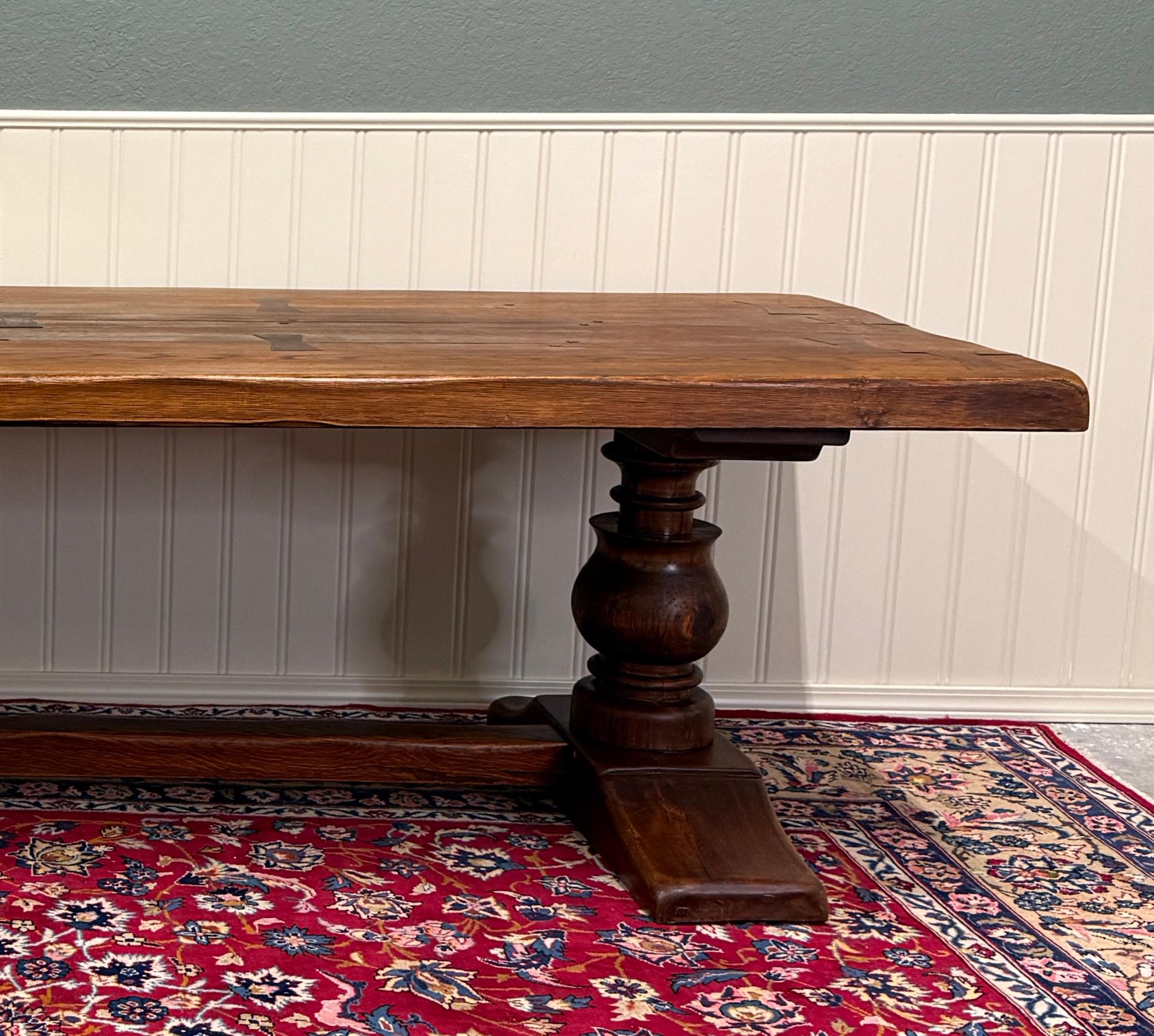 Français Antique French Country Farm Dining Table Farmhouse LARGE Trestle Base Oak 19th c en vente