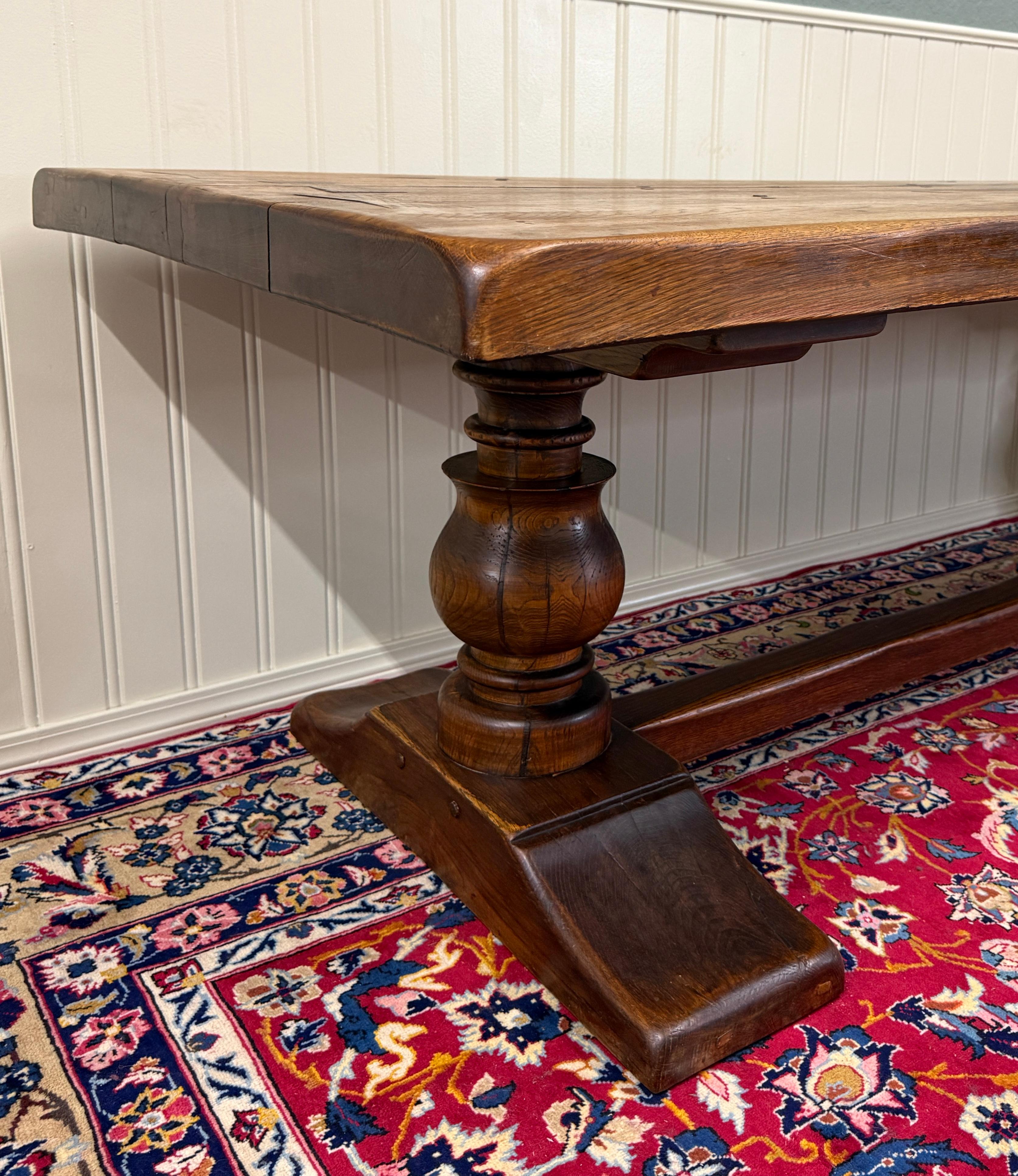 Chêne Antique French Country Farm Dining Table Farmhouse LARGE Trestle Base Oak 19th c en vente
