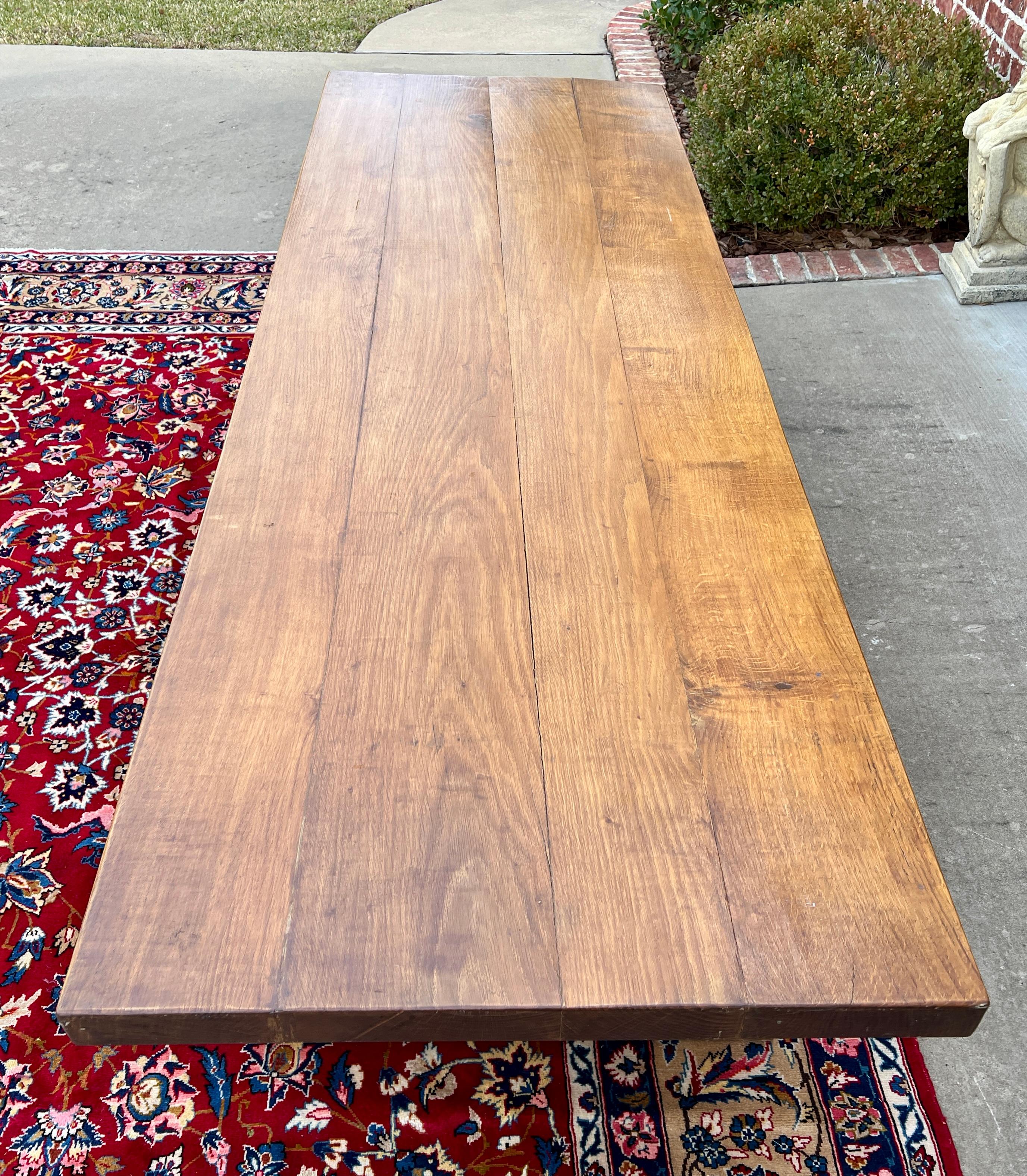 Quercia Antique French Country Farm Dining Table Farmhouse Trestle Base Honey Oak c.1920 in vendita