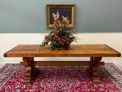 Antique French Country Farm Dining Table Farmhouse Trestle Base Honey Oak