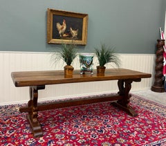 Antique French Country Farm Dining Table Farmhouse Trestle Base Oak 87 "W