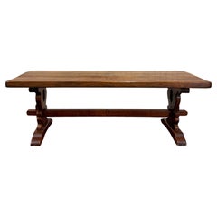 Antique French Country Farm Dining Table Farmhouse Trestle Base Oak 87 "W