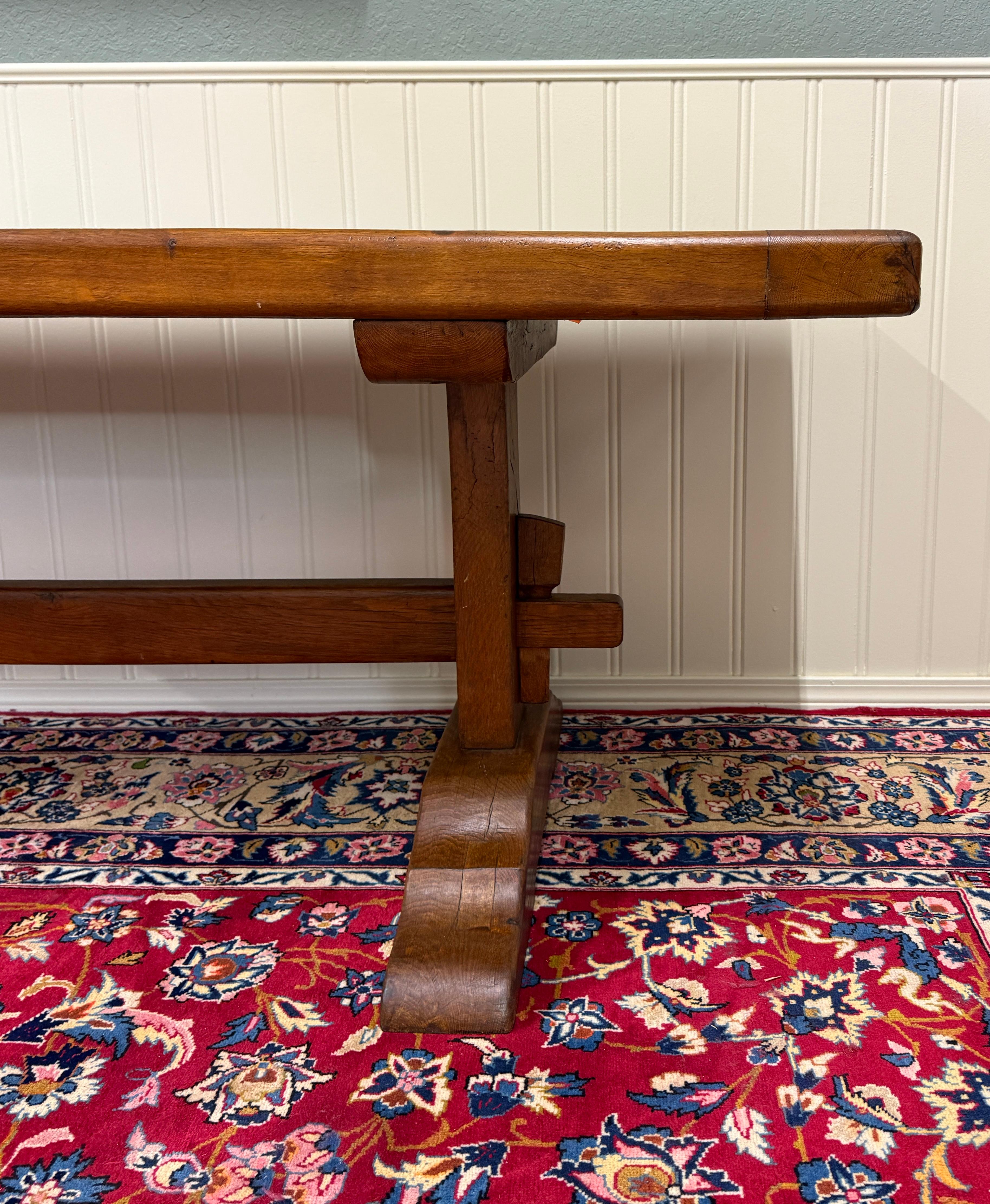 Antique French Country Farm Dining Table Farmhouse Trestle Base Oak c.1900 For Sale 6