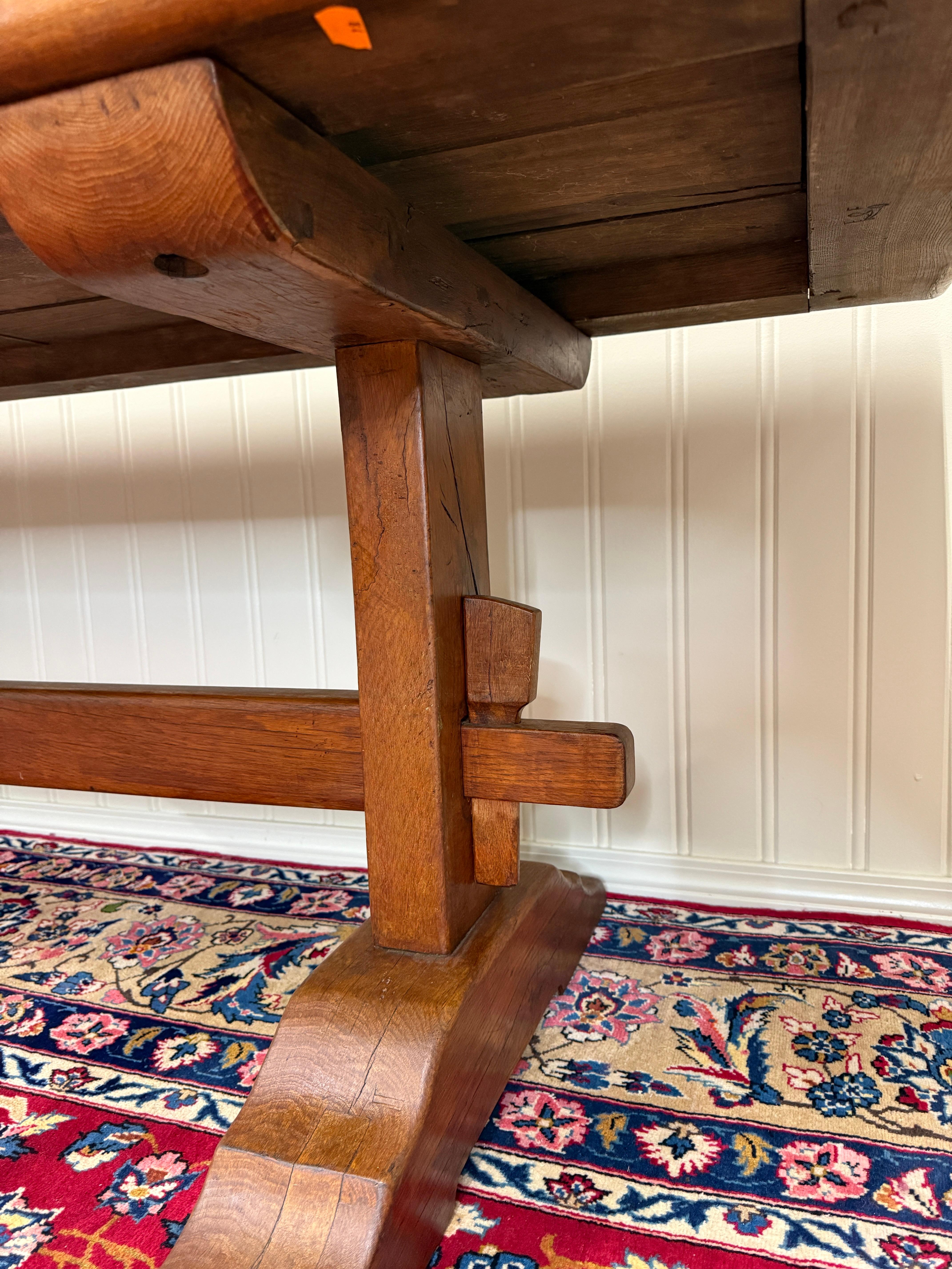 Antique French Country Farm Dining Table Farmhouse Trestle Base Oak c.1900 For Sale 7