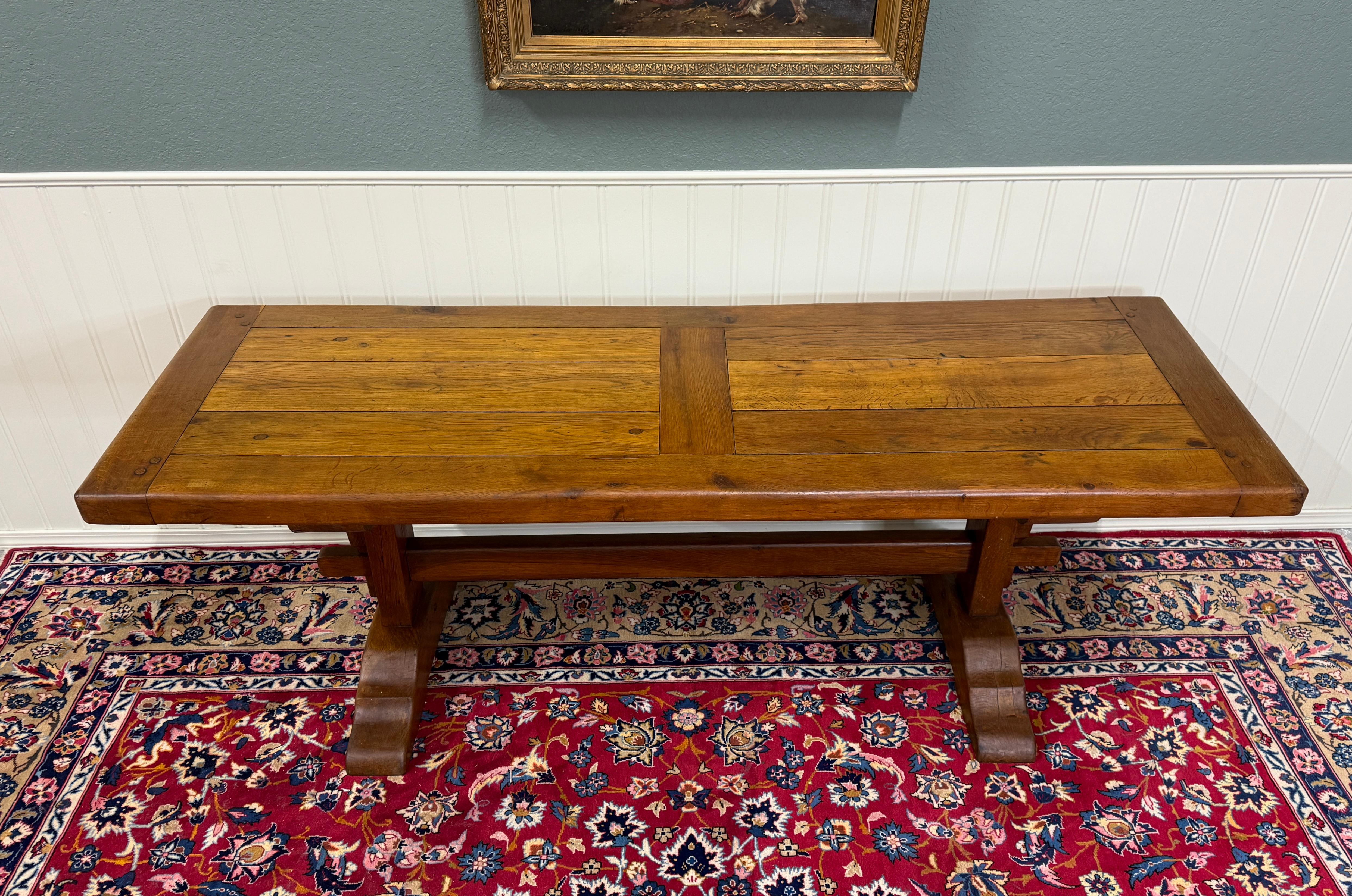 Antique French Country Farm Dining Table Farmhouse Trestle Base Oak c.1900 For Sale 8
