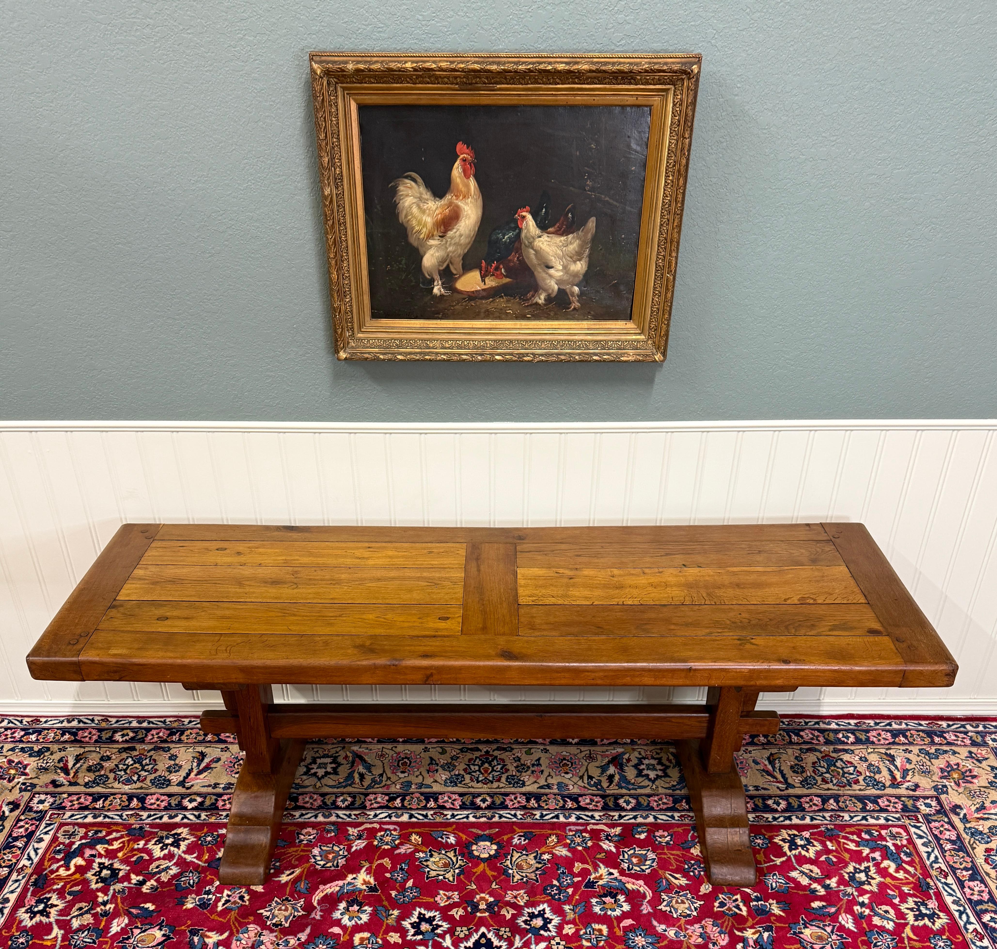 Antique French Country Farm Dining Table Farmhouse Trestle Base Oak c.1900 For Sale 10