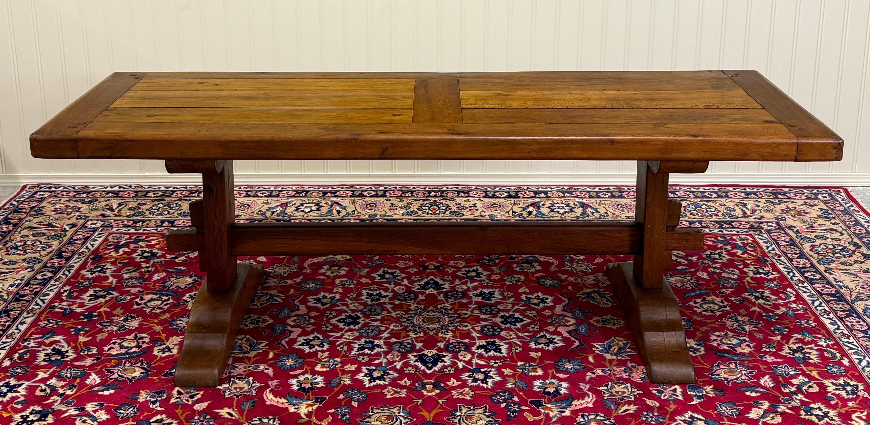 Antique French Country Farm Dining Table Farmhouse Trestle Base Oak c.1900 For Sale 15