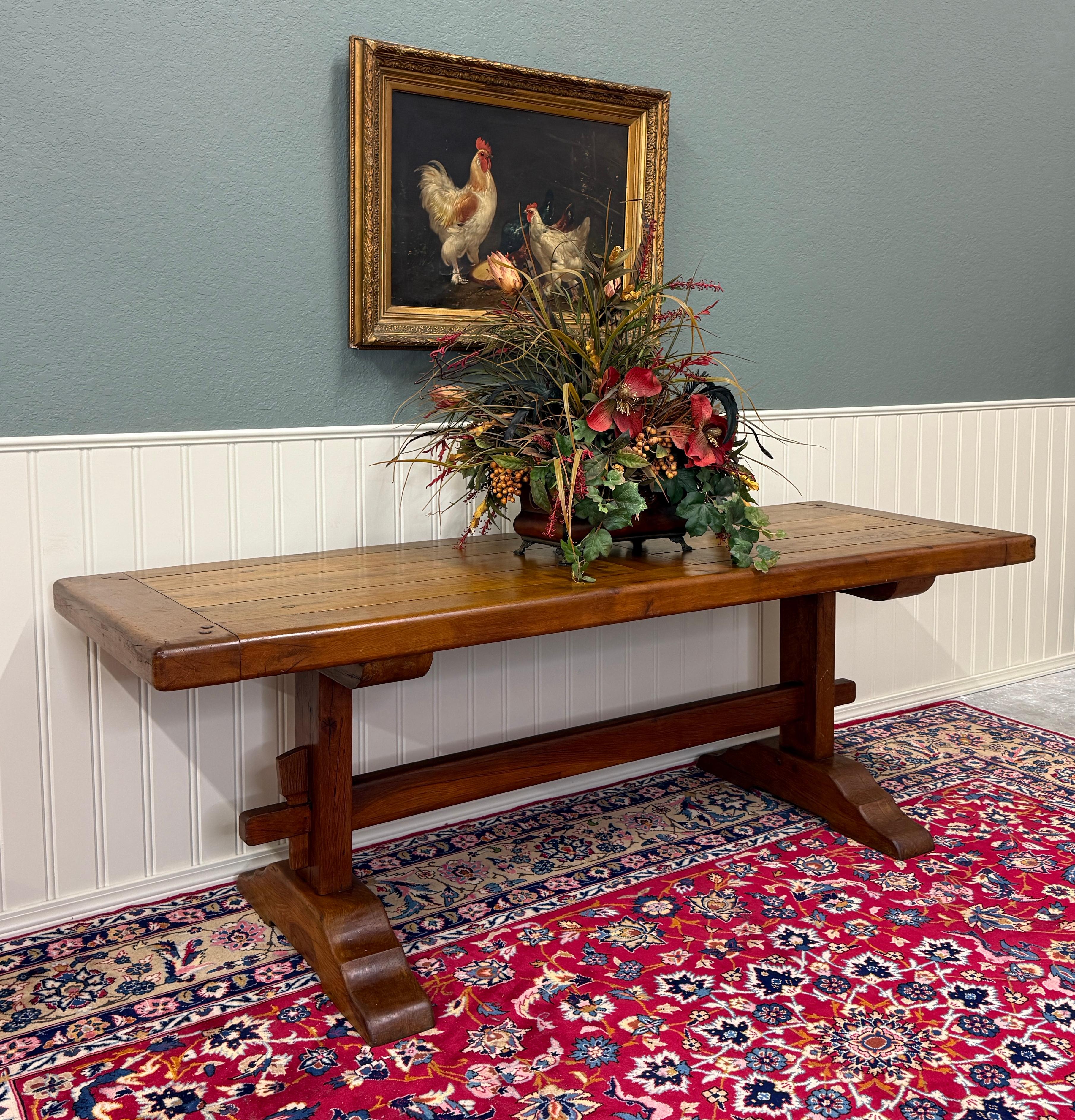 Antique French Country Farm Dining Table Farmhouse Trestle Base Oak c.1900 For Sale 2