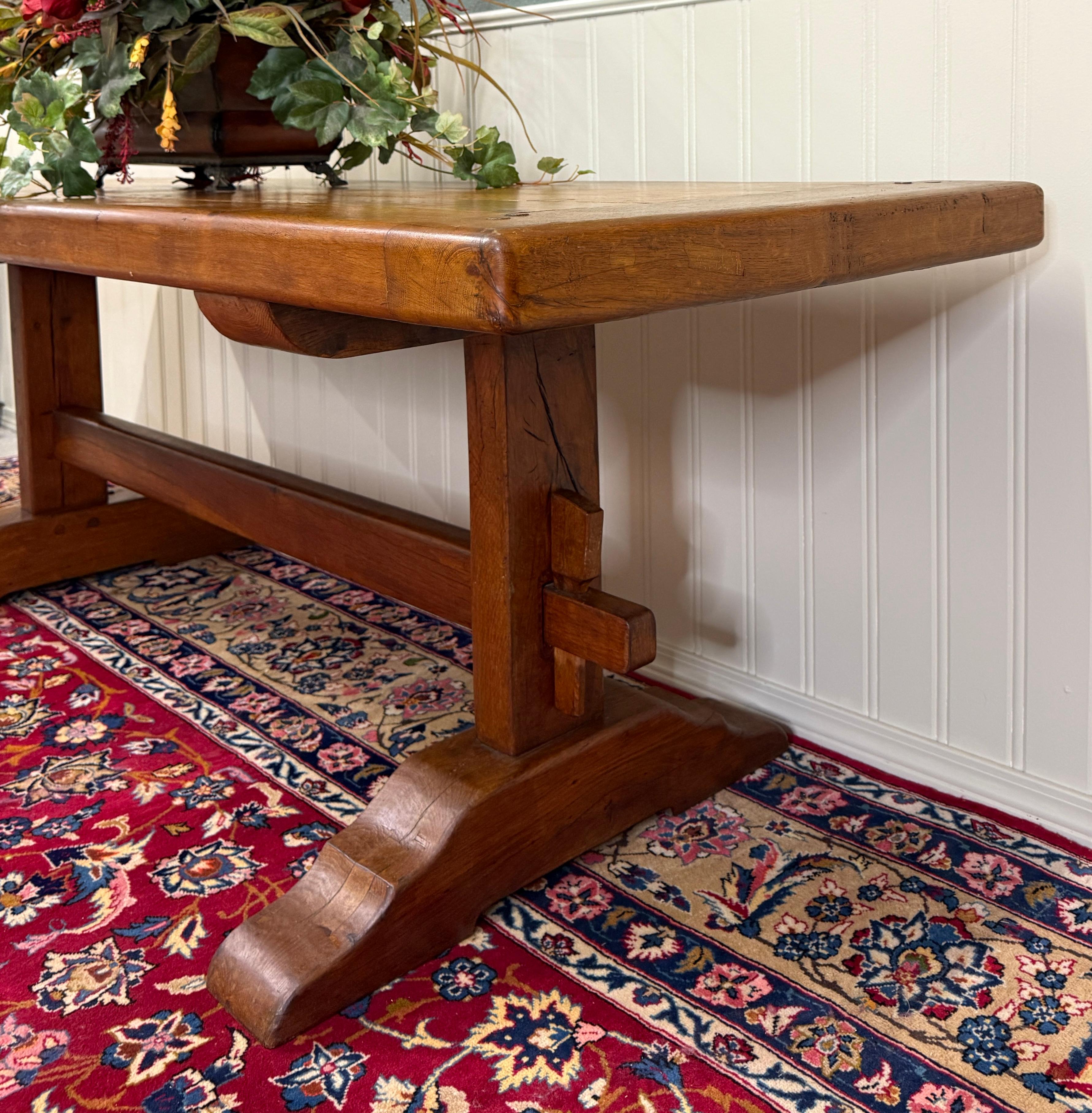 Antique French Country Farm Dining Table Farmhouse Trestle Base Oak c.1900 For Sale 3