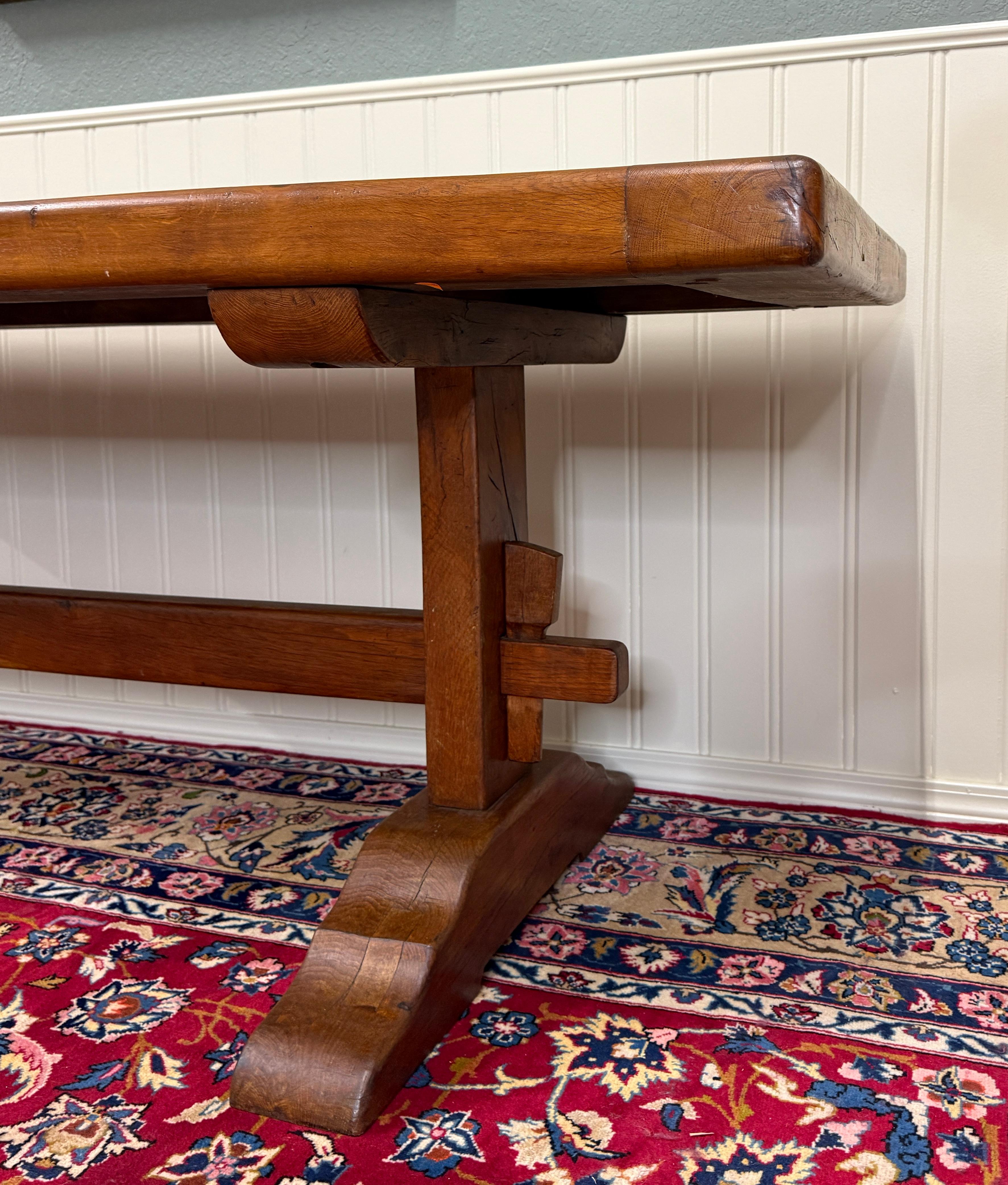 Antique French Country Farm Dining Table Farmhouse Trestle Base Oak c.1900 For Sale 4