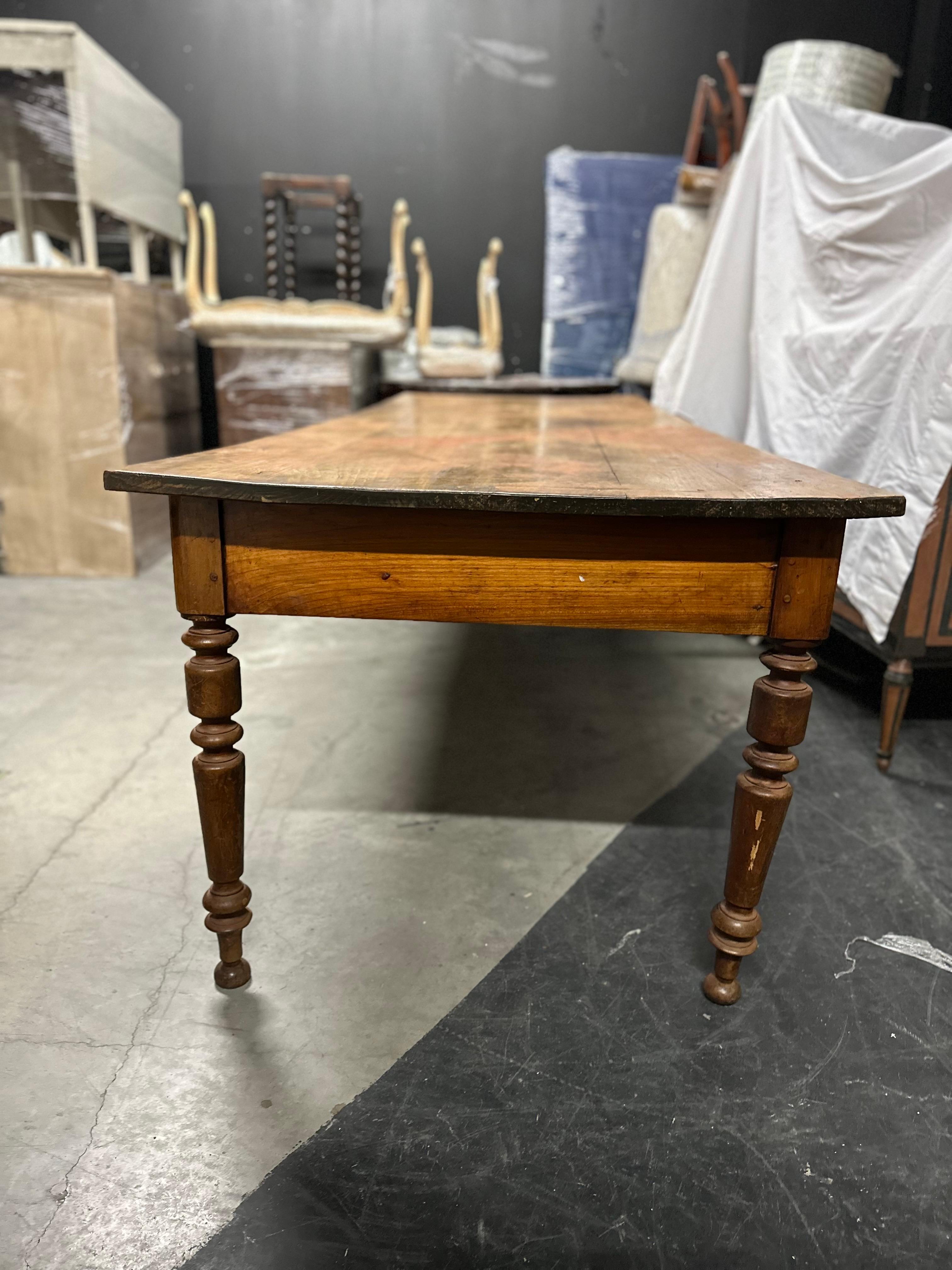 Wood Antique French Country Farm Dining Table For Sale
