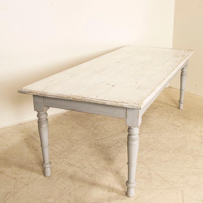 Antique French Country Farm Dining Table with Painted White Top and Grey Base In Good Condition In Round Top, TX