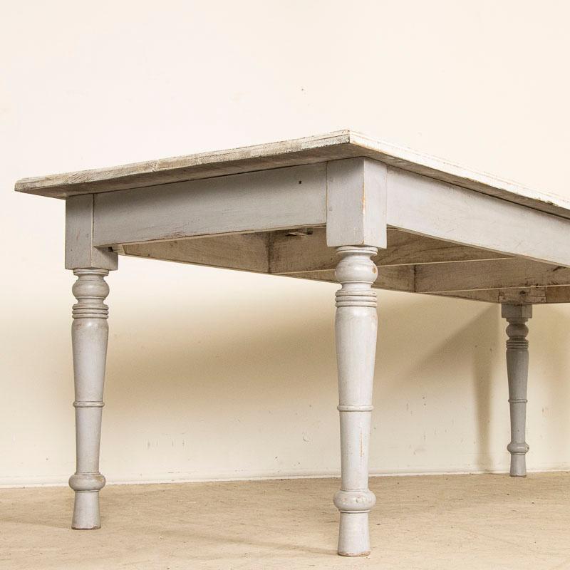 19th Century Antique French Country Farm Dining Table with Painted White Top and Grey Base