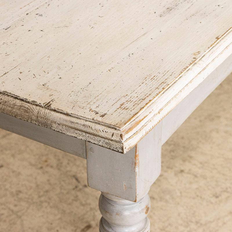 Antique French Country Farm Dining Table with Painted White Top and Grey Base 1