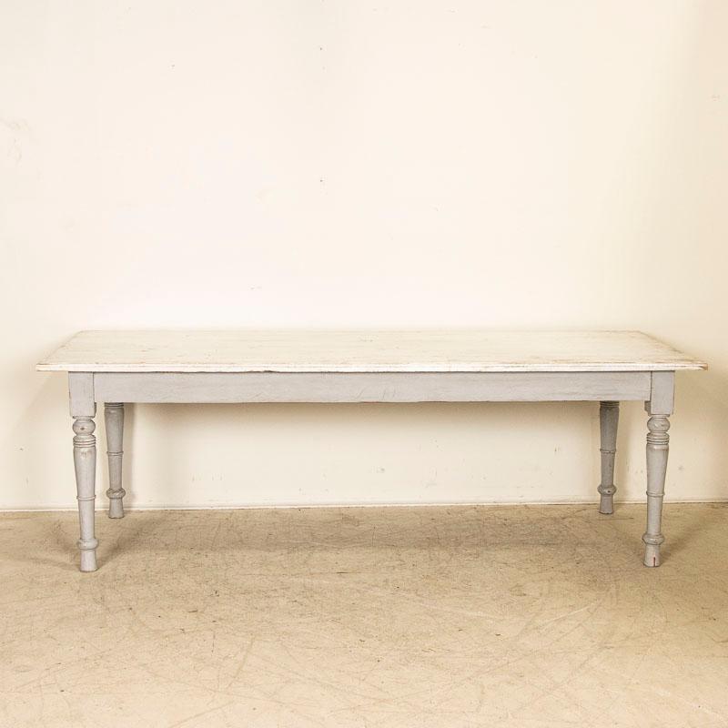 Antique French Country Farm Dining Table with Painted White Top and Grey Base 3