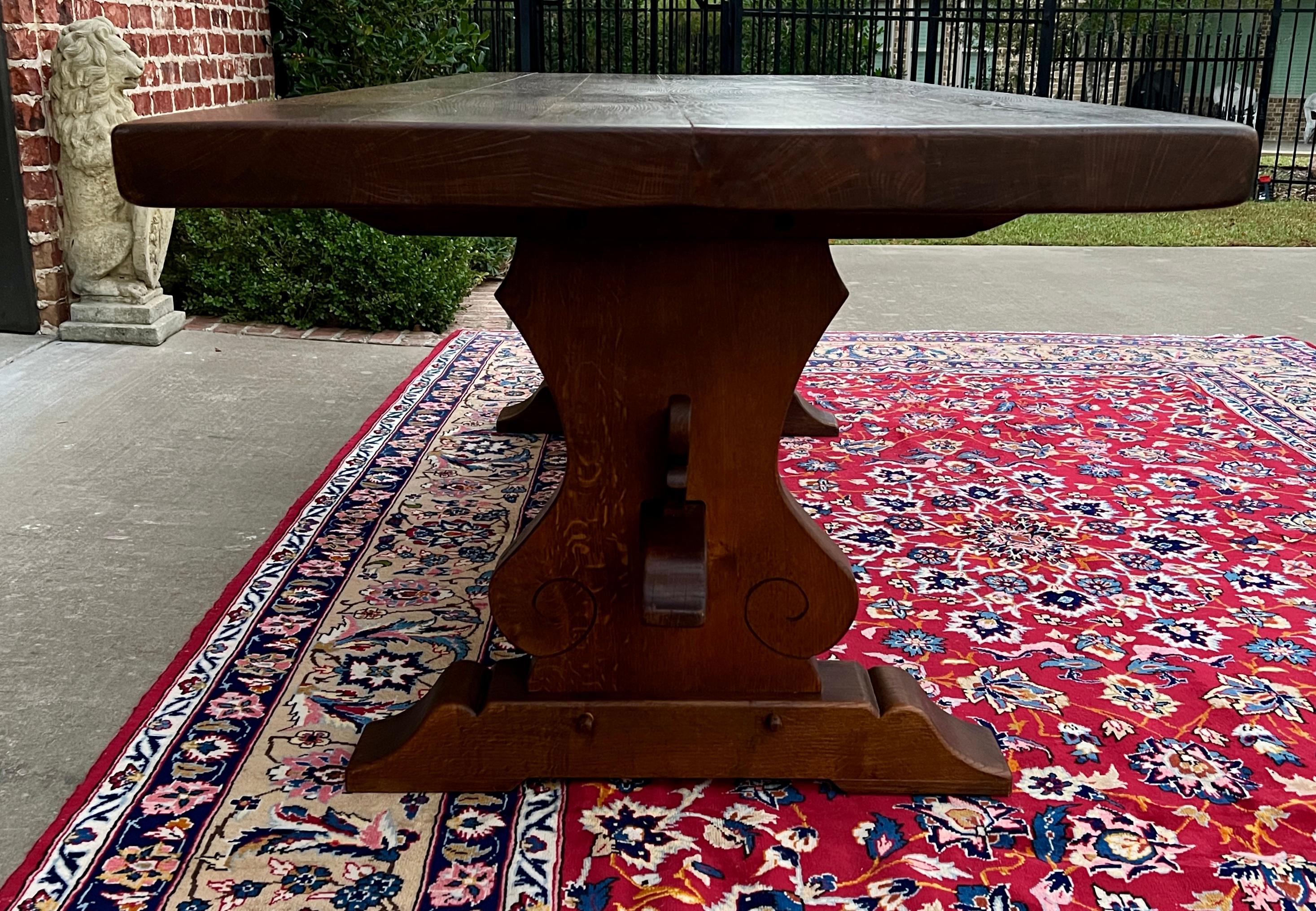Antique French Country Farm Table Dining Table Farmhouse Trestle Base Oak C.1920 5