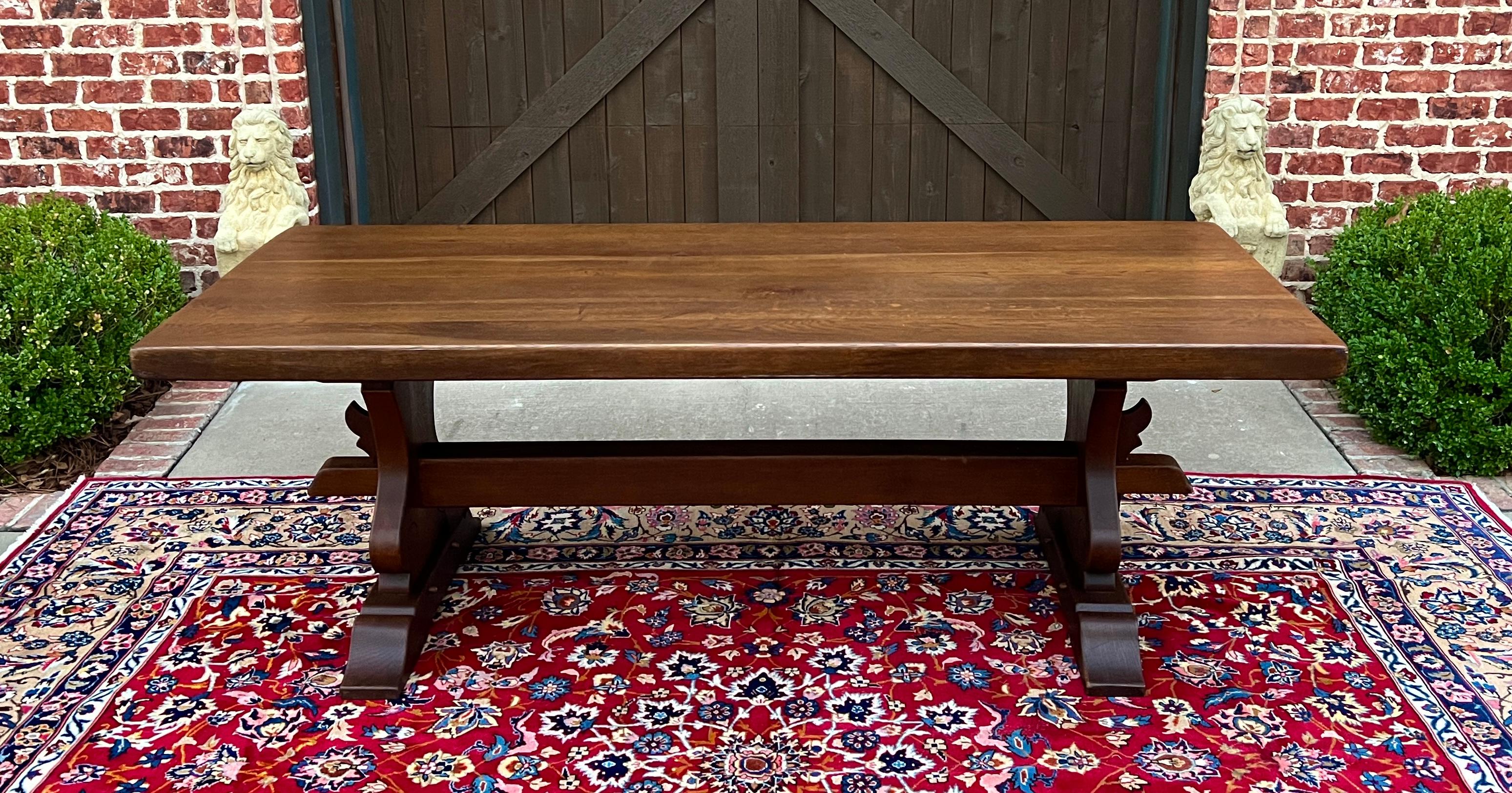 Antique French Country Farm Table Dining Table Farmhouse Trestle Base Oak C.1920 12