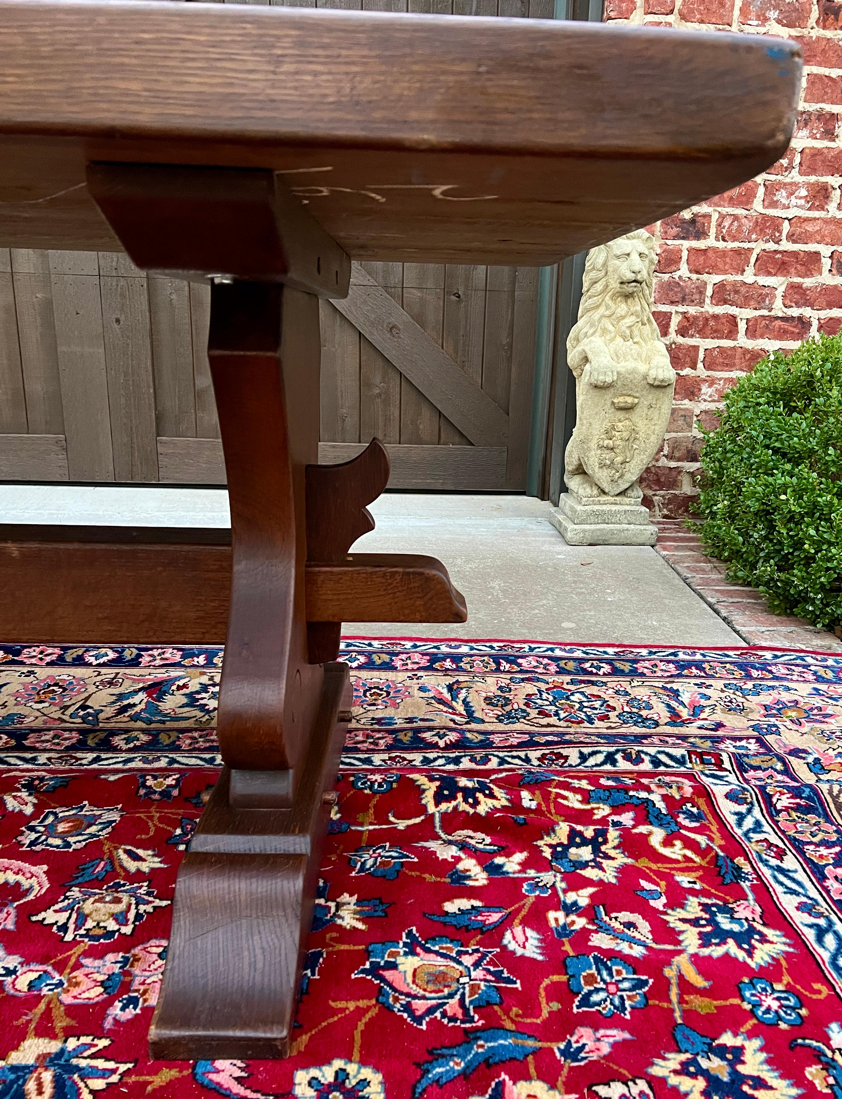 Antique French Country Farm Table Dining Table Farmhouse Trestle Base Oak C.1920 13