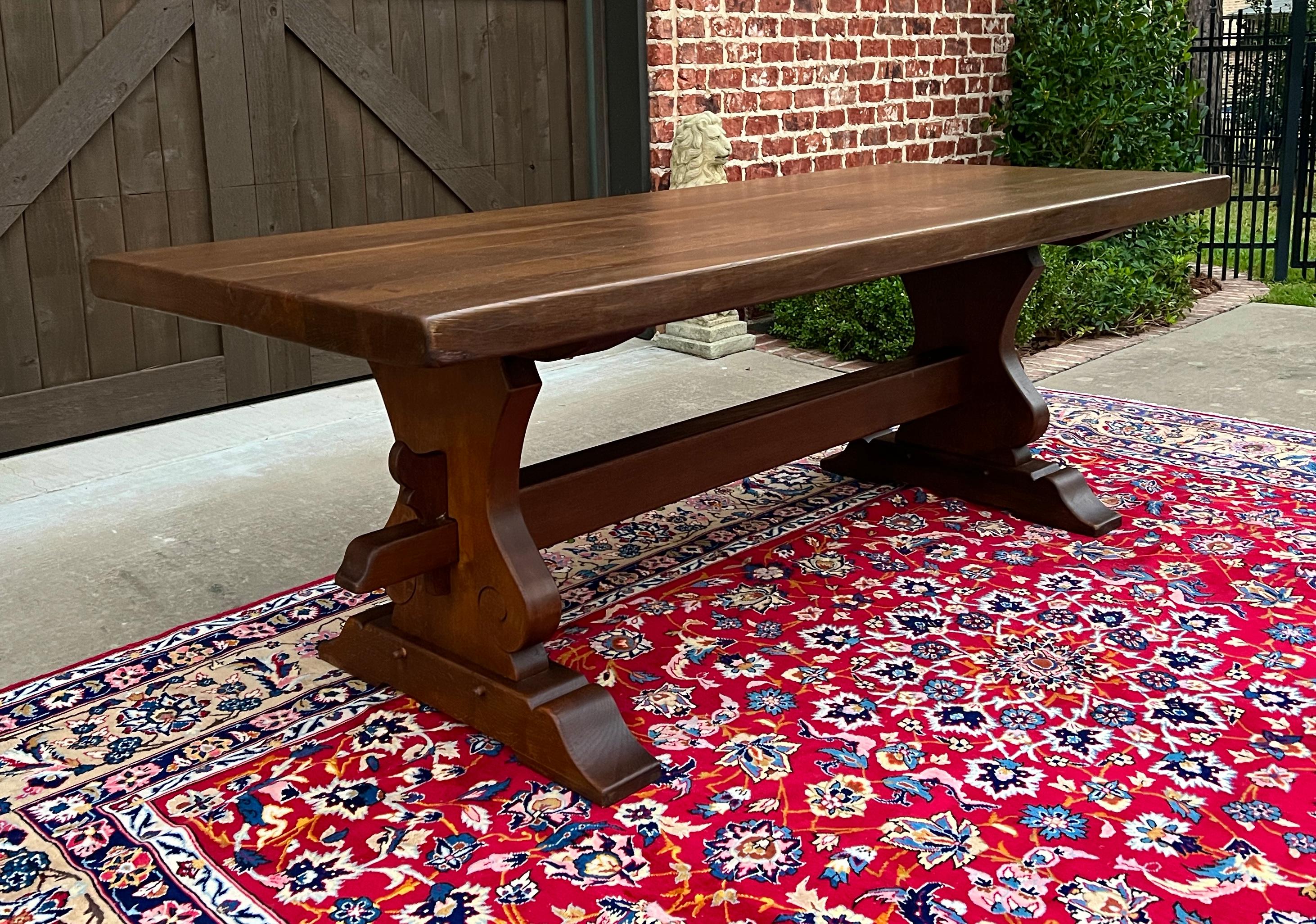 Carved Antique French Country Farm Table Dining Table Farmhouse Trestle Base Oak C.1920