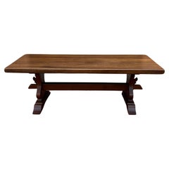 Antique French Country Farm Table Dining Table Farmhouse Trestle Base Oak C.1920