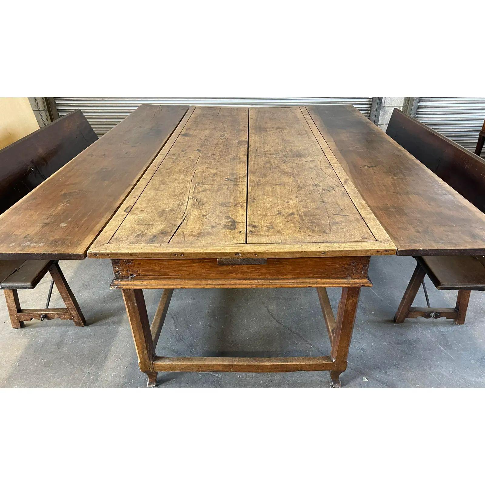 Antique French Country Farmhouse Extension Table & Bench Seating, 18th Century For Sale 1