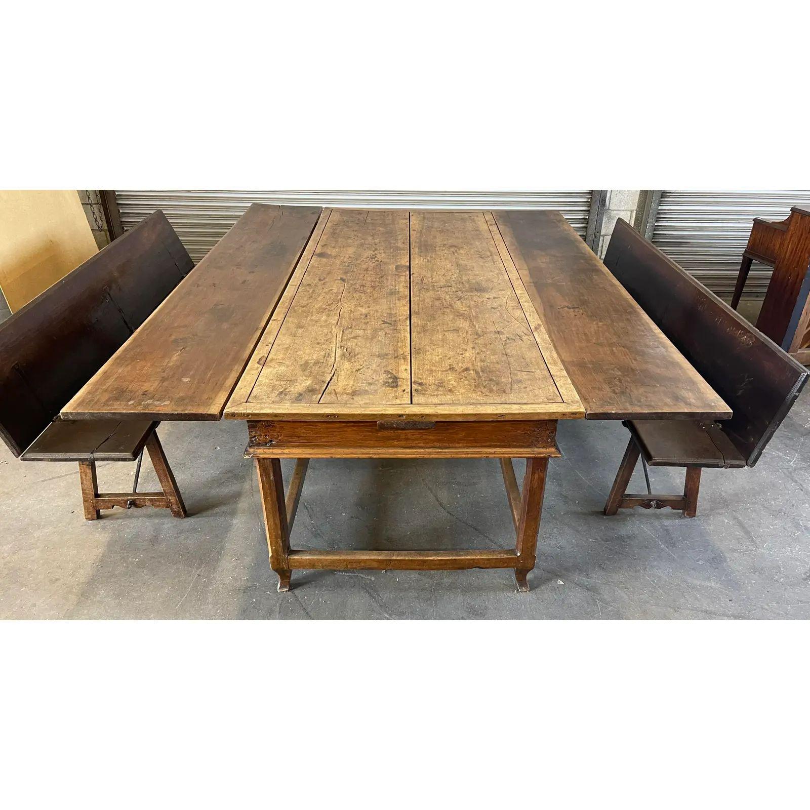 Antique French Country Farmhouse Extension Table & Bench Seating, 18th Century For Sale 2