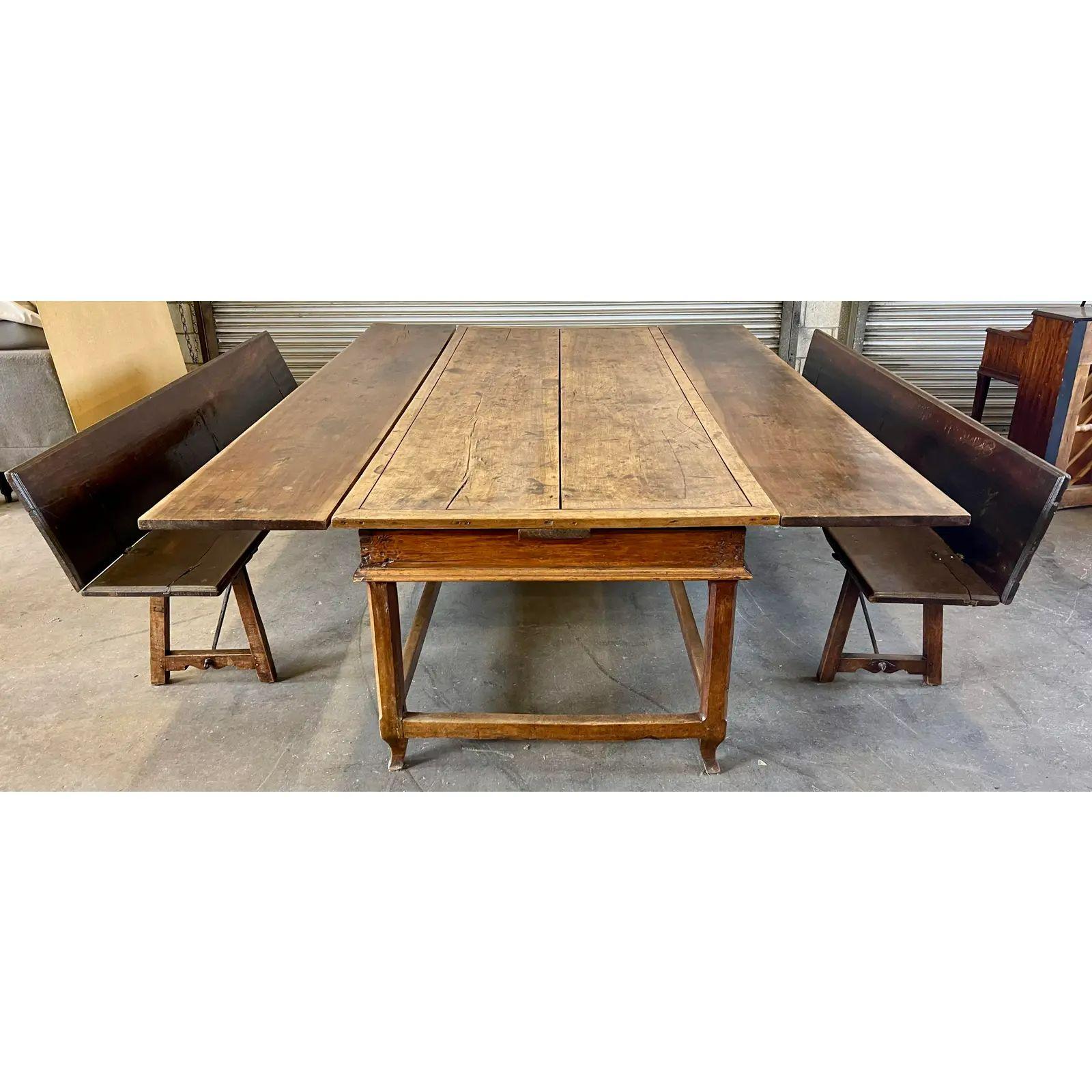 Antique French Country Farmhouse Extension Table & Bench Seating, 18th Century For Sale 3