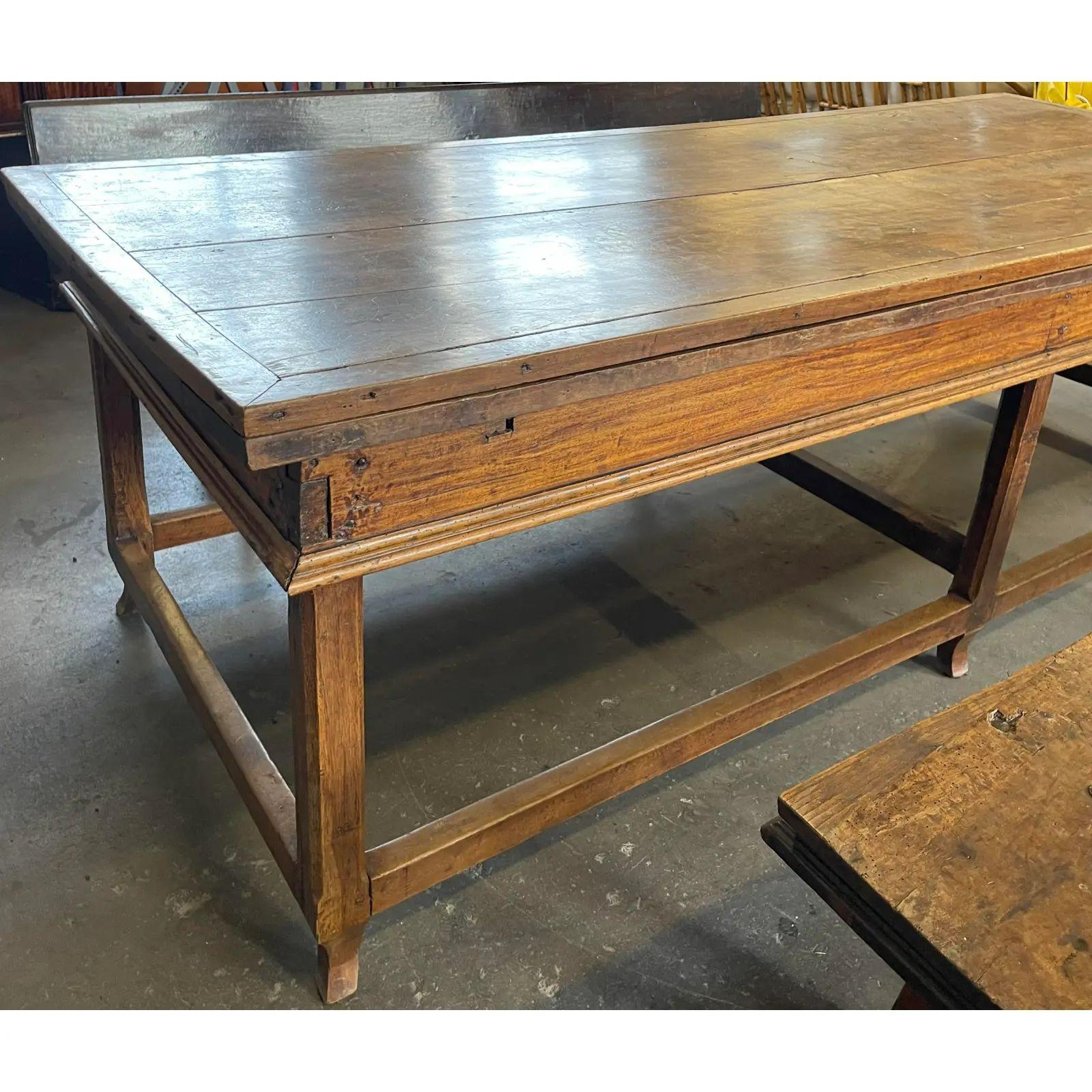 Rustic Antique French Country Farmhouse Extension Table & Bench Seating, 18th Century For Sale