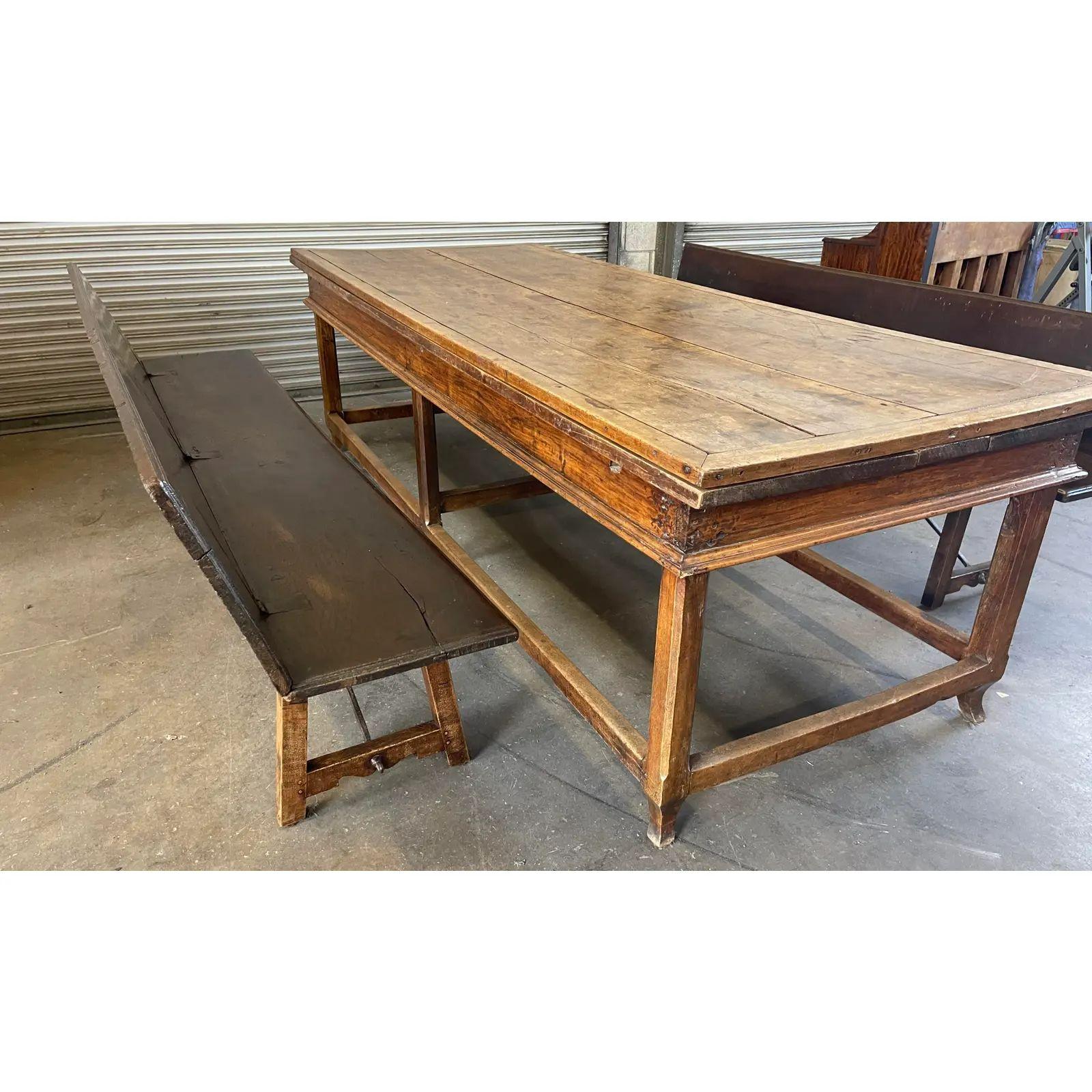 Antique French Country Farmhouse Extension Table & Bench Seating, 18th Century In Good Condition For Sale In LOS ANGELES, CA
