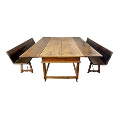 Ancienne table d'extrémité et banc de ferme française, 18ème siècle