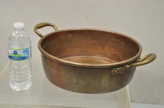 Antique French Country Hand Forged 12" Round Twin Handle Copper Cauldron Pot Pan