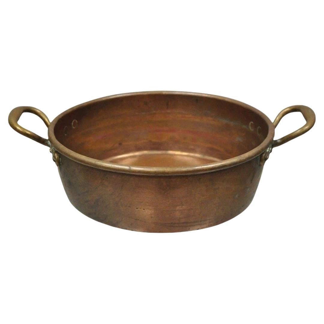 Antique French Country Hand Forged 12" Round Twin Handle Copper Cauldron Pot Pan im Angebot
