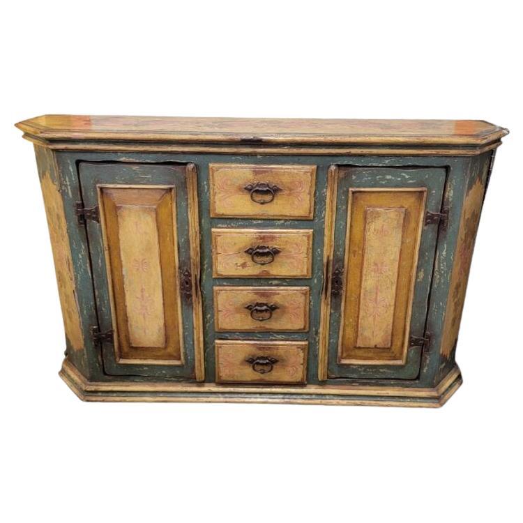 Antique French Country Hand Painted Floral Motif Sideboard/Credenza For Sale
