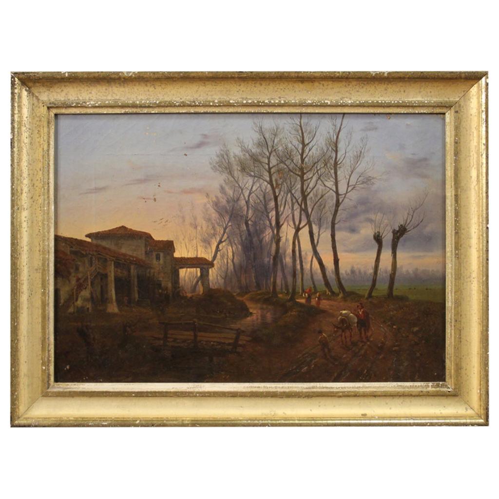 Antique French Country Landscape Painting from the 19th Century For Sale