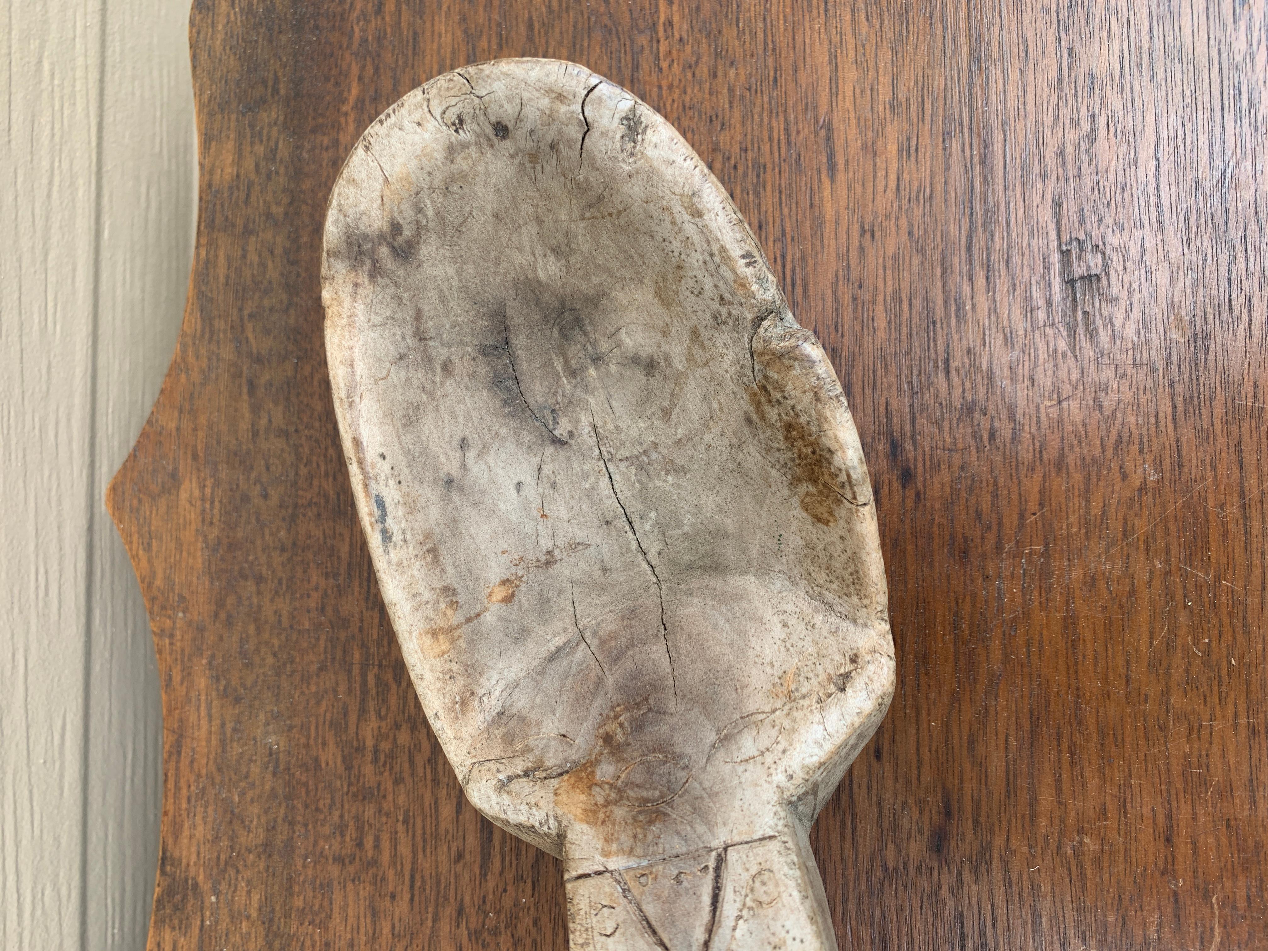 Rustic Antique French Country Large Hand-Carved Wooden Spoon, 19th Century For Sale