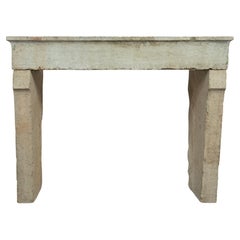 Antique French Country Limestone Campagnard Style Fireplace Mantel