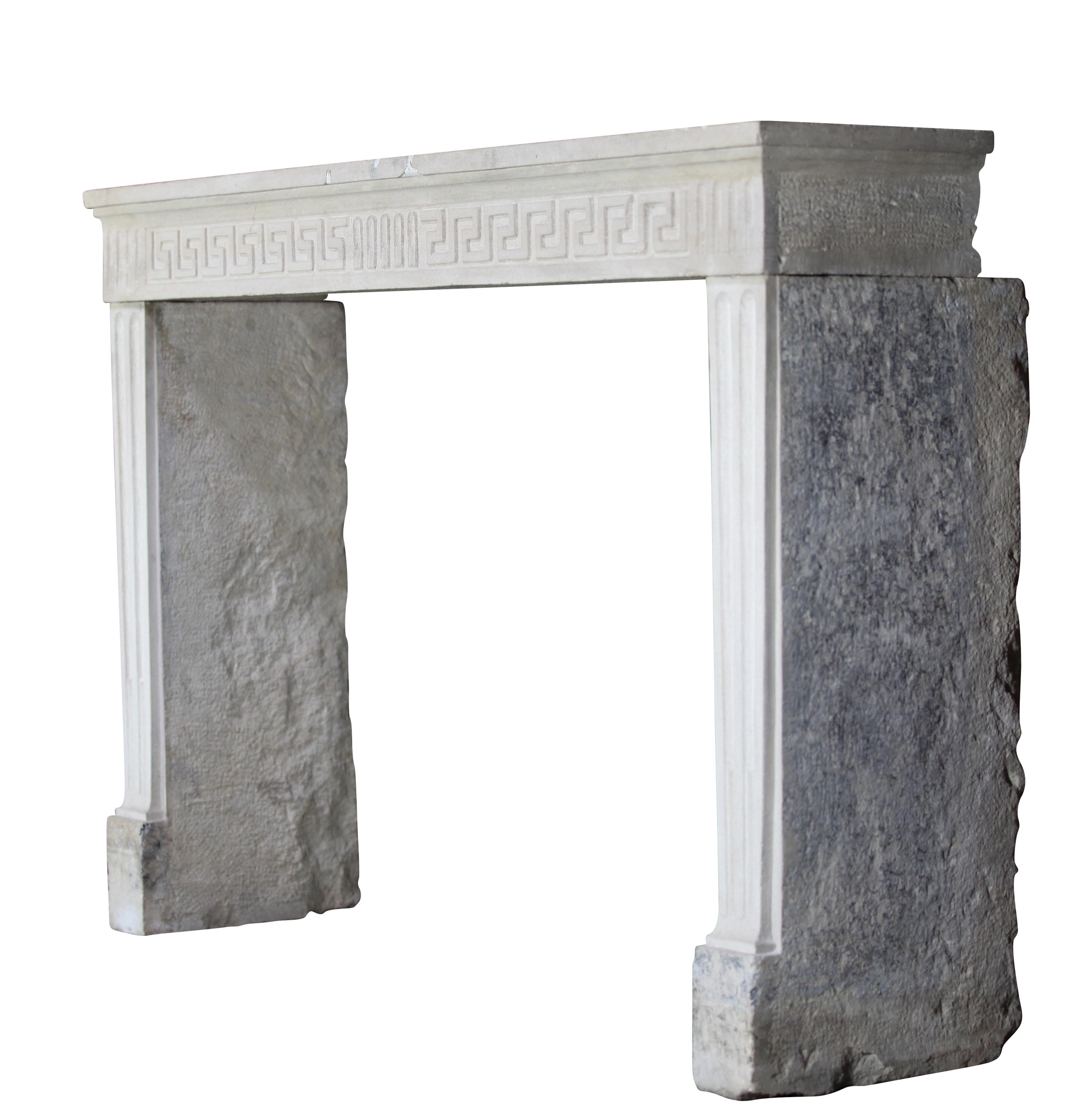 Louis XVI Antique French Country Limestone Fireplace Surround For Sale