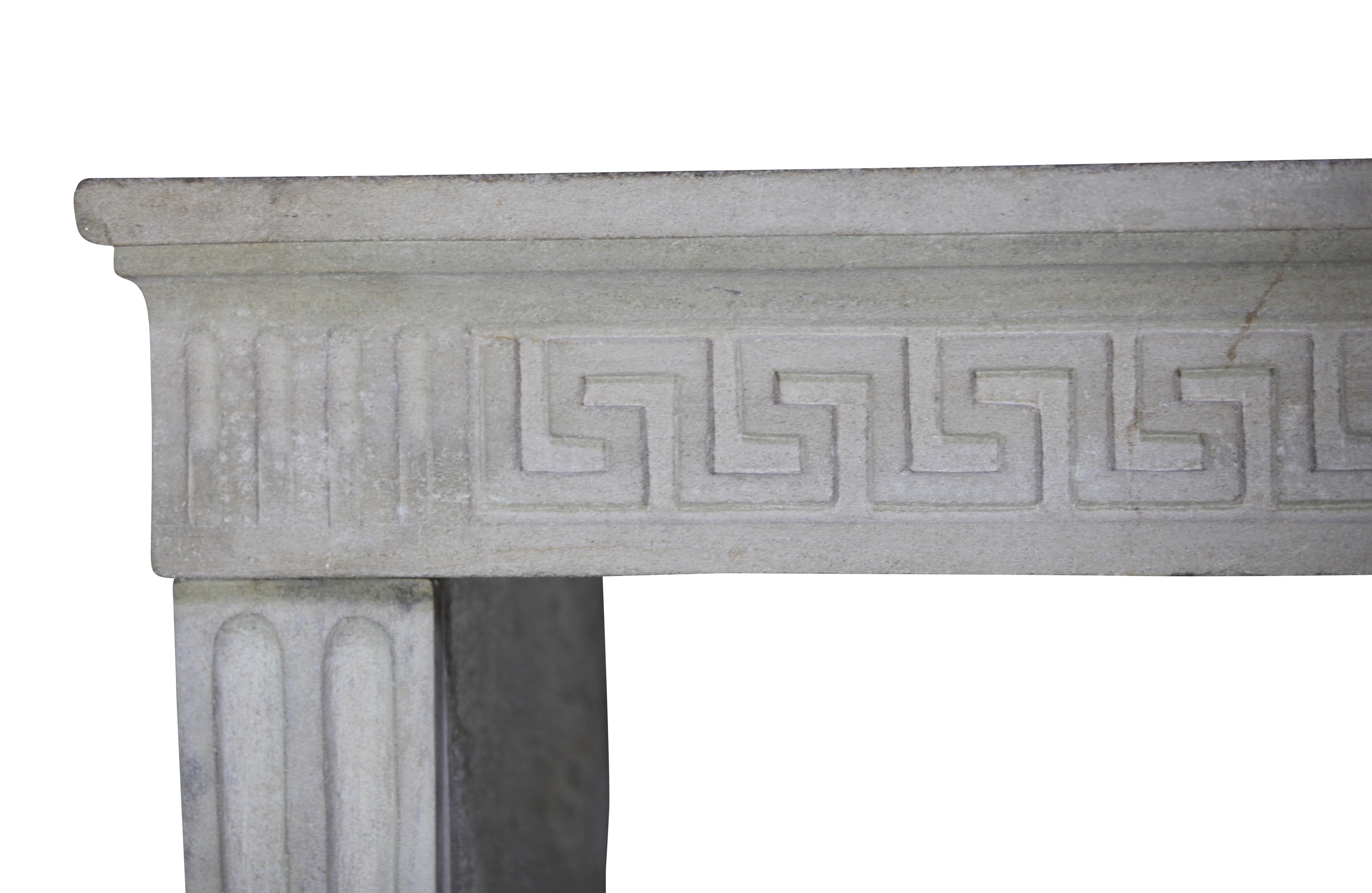 Hand-Carved Antique French Country Limestone Fireplace Surround For Sale