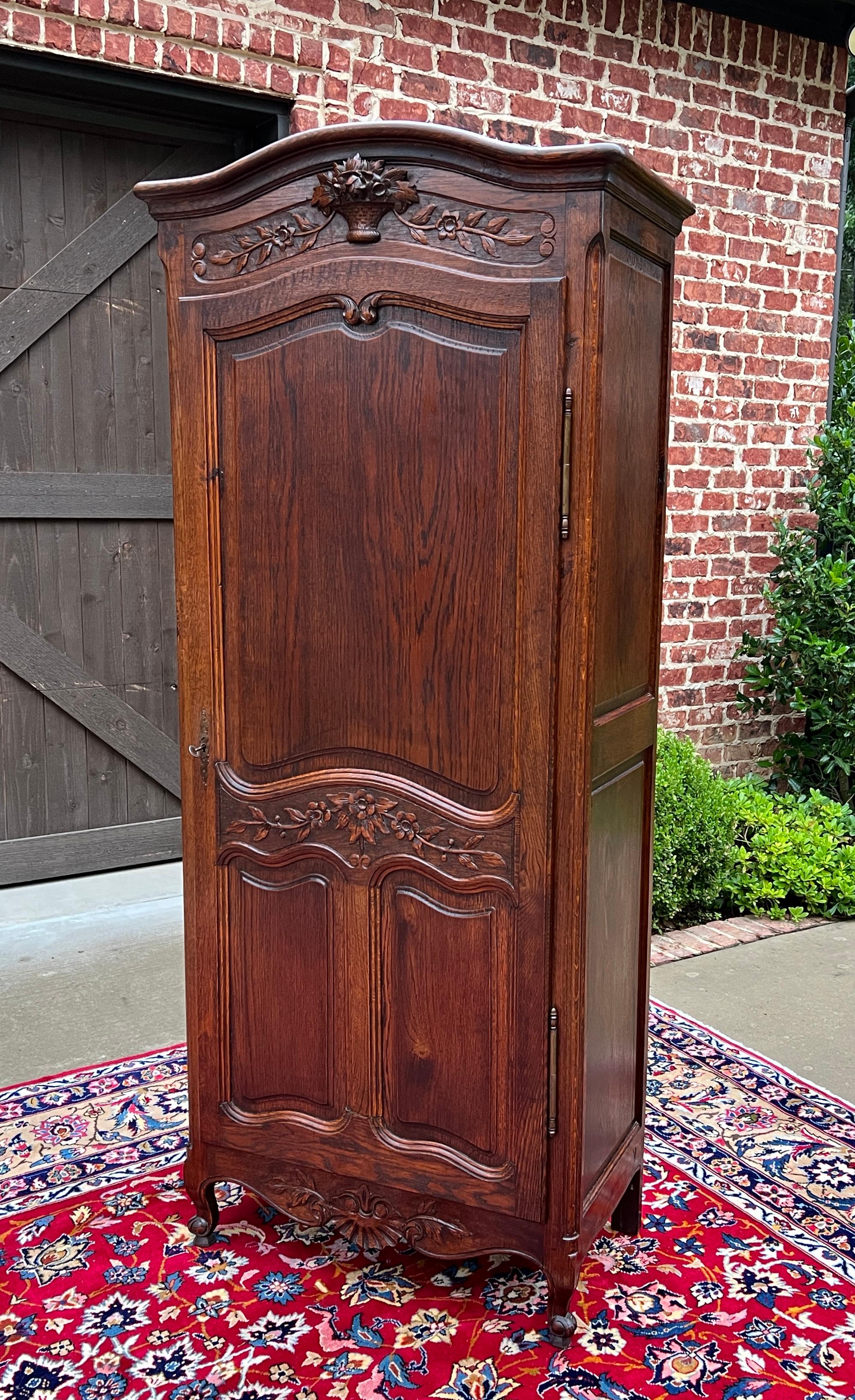 Antique French Country Louis XV Armoire Wardrobe Cabinet Linen Closet Oak 1930s 5