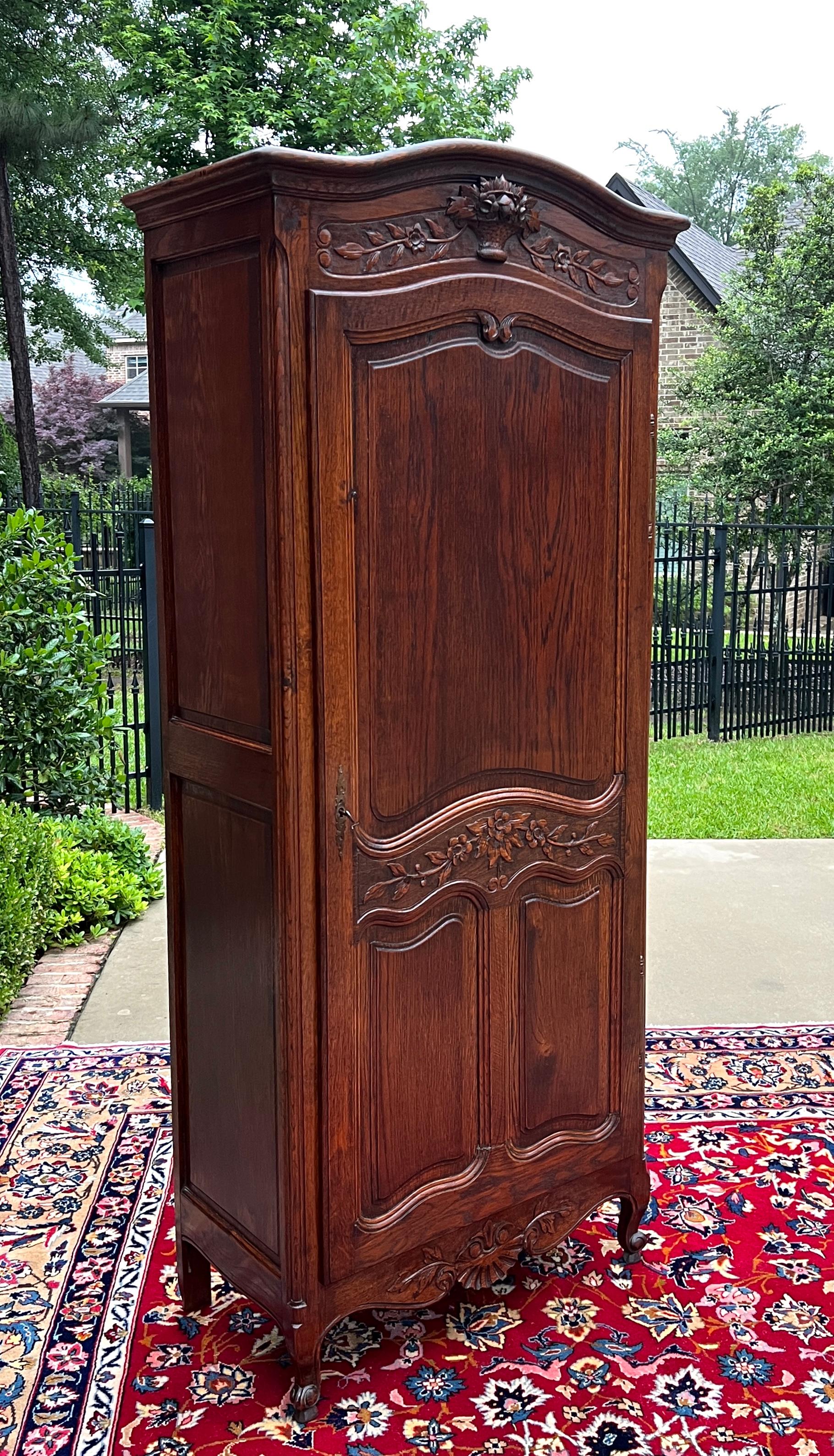 Carved Antique French Country Louis XV Armoire Wardrobe Cabinet Linen Closet Oak 1930s