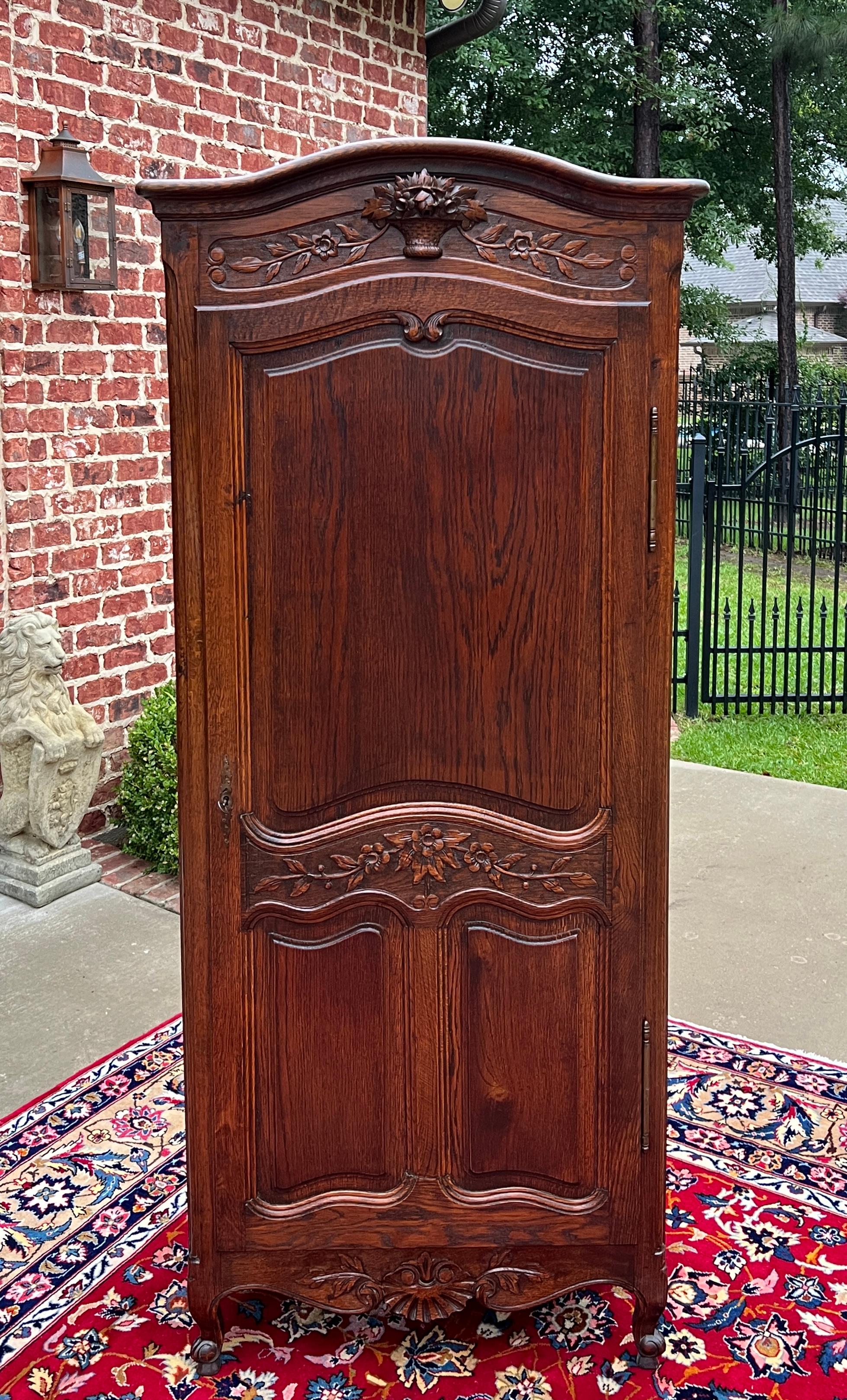 20th Century Antique French Country Louis XV Armoire Wardrobe Cabinet Linen Closet Oak 1930s
